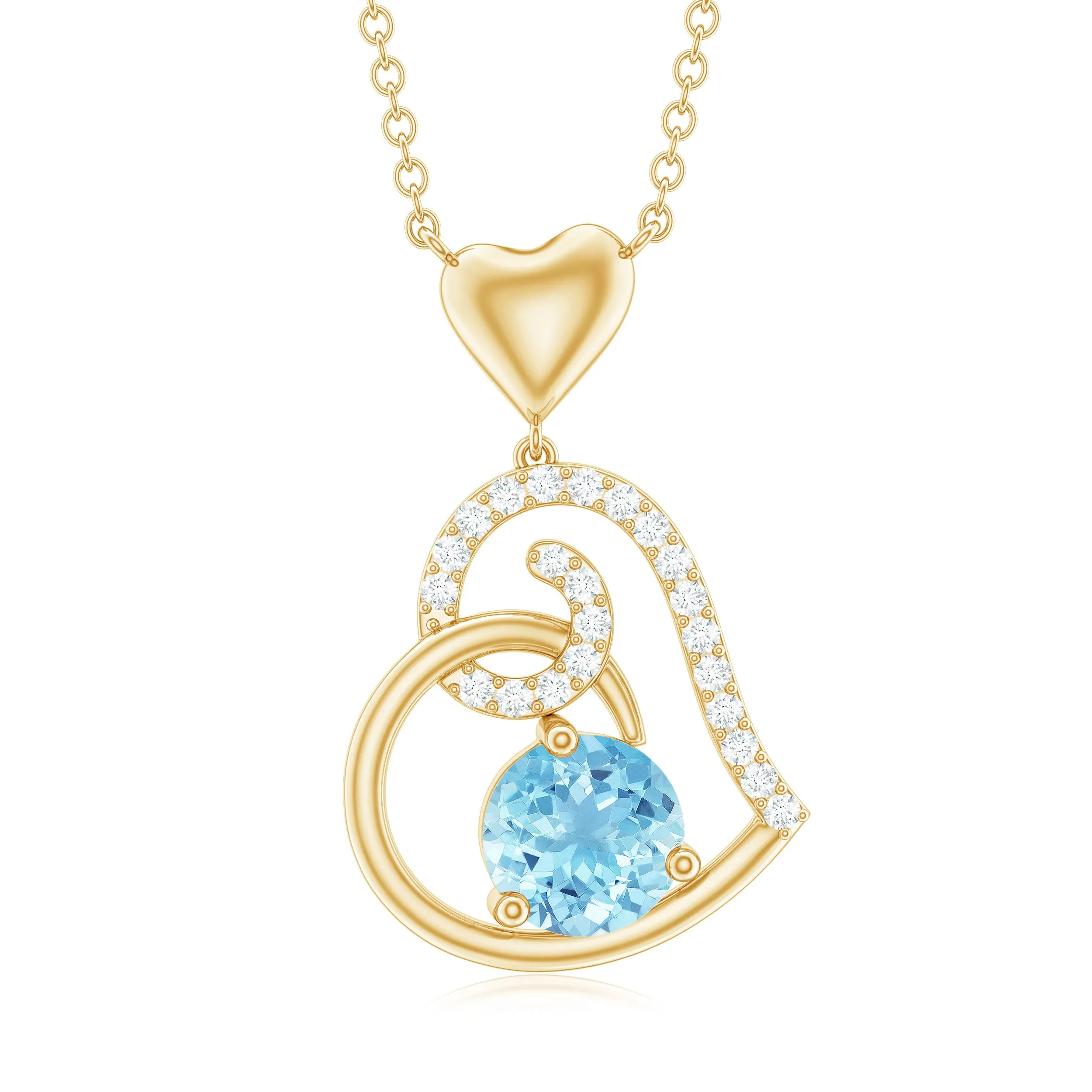 1.25 CT Aquamarine and Diamond Heart Drop Pendant