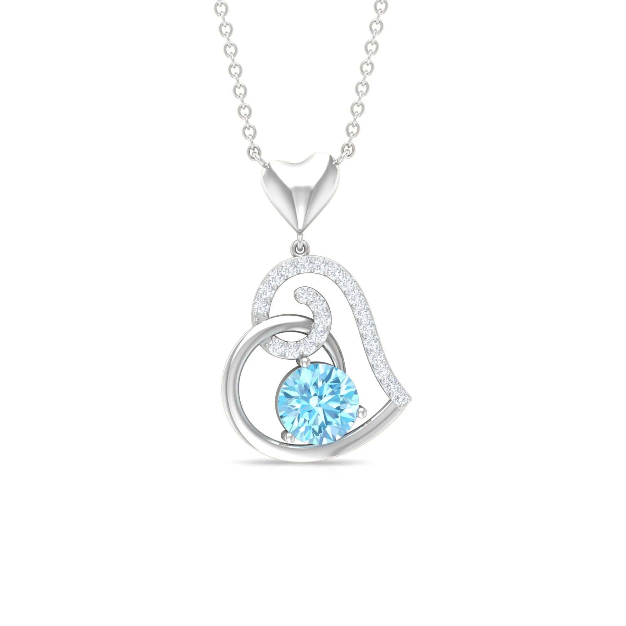 1.25 CT Aquamarine and Diamond Heart Drop Pendant