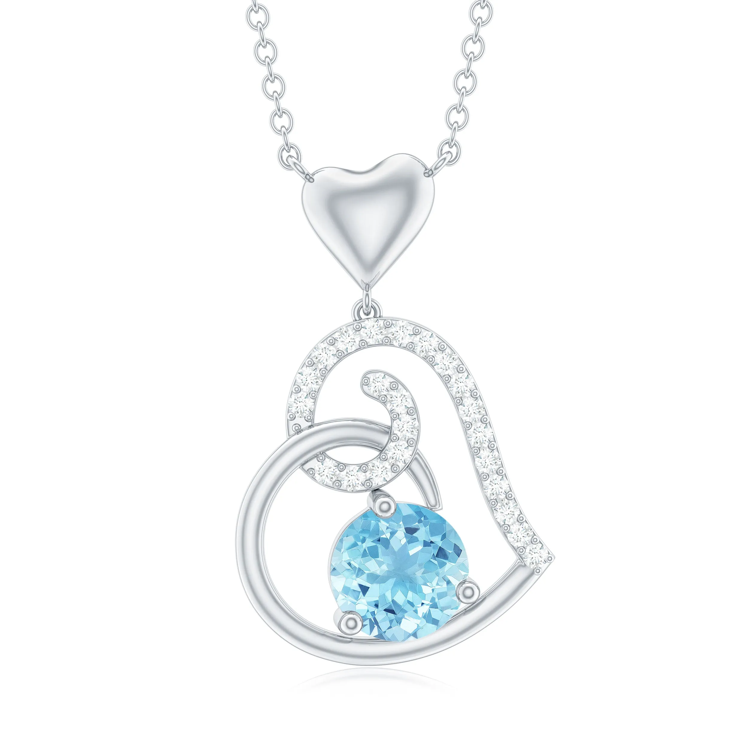 1.25 CT Aquamarine and Diamond Heart Drop Pendant