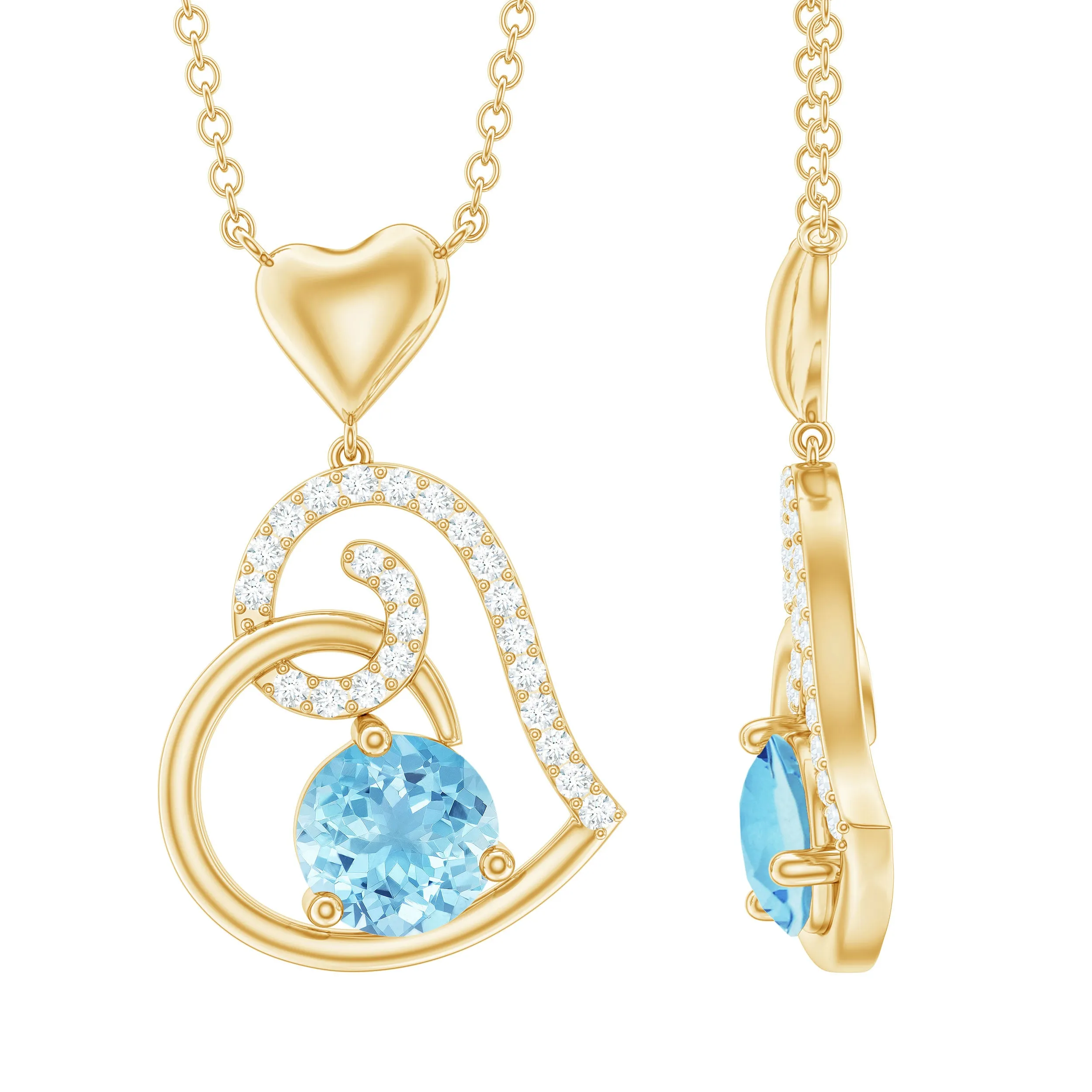 1.25 CT Aquamarine and Diamond Heart Drop Pendant