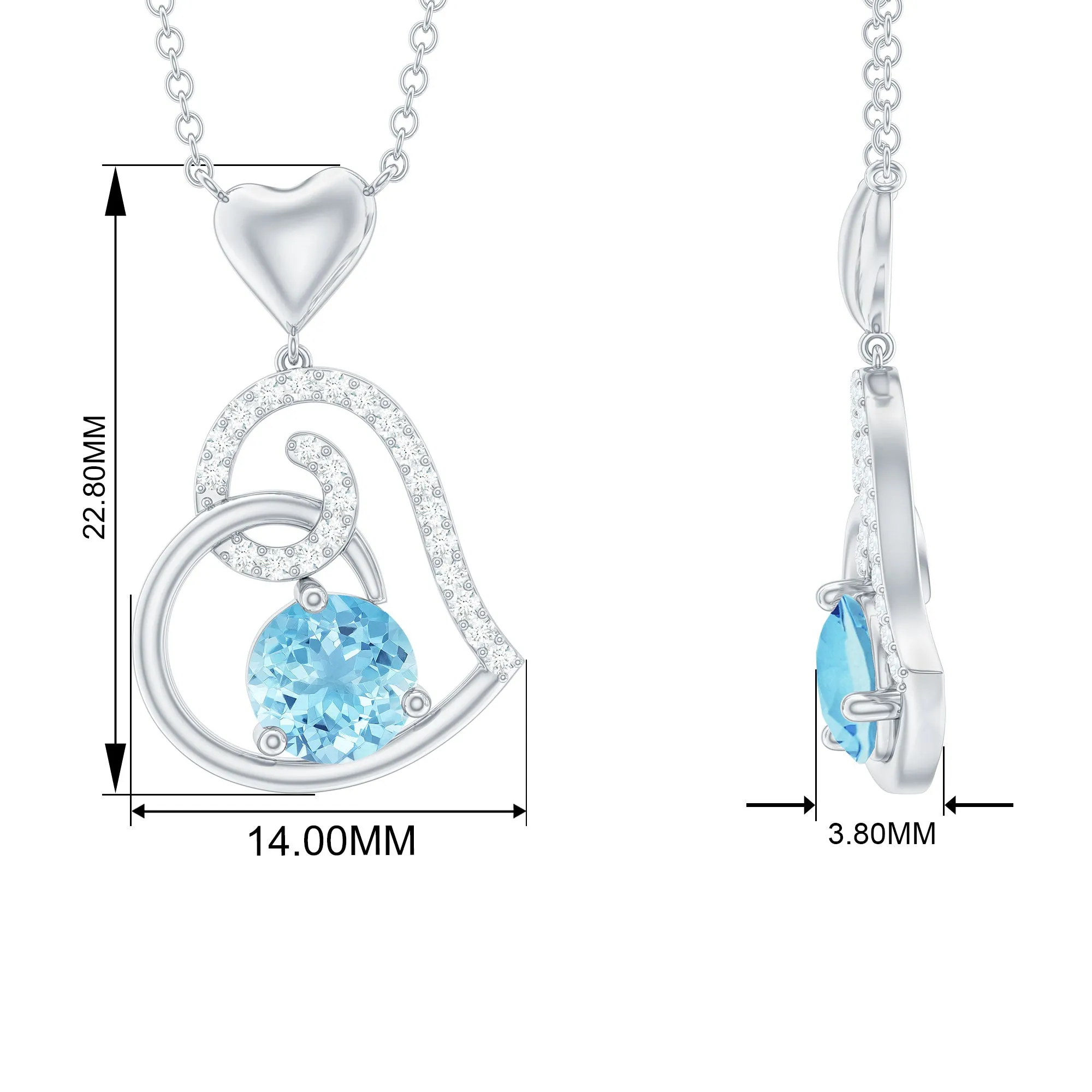 1.25 CT Aquamarine and Diamond Heart Drop Pendant