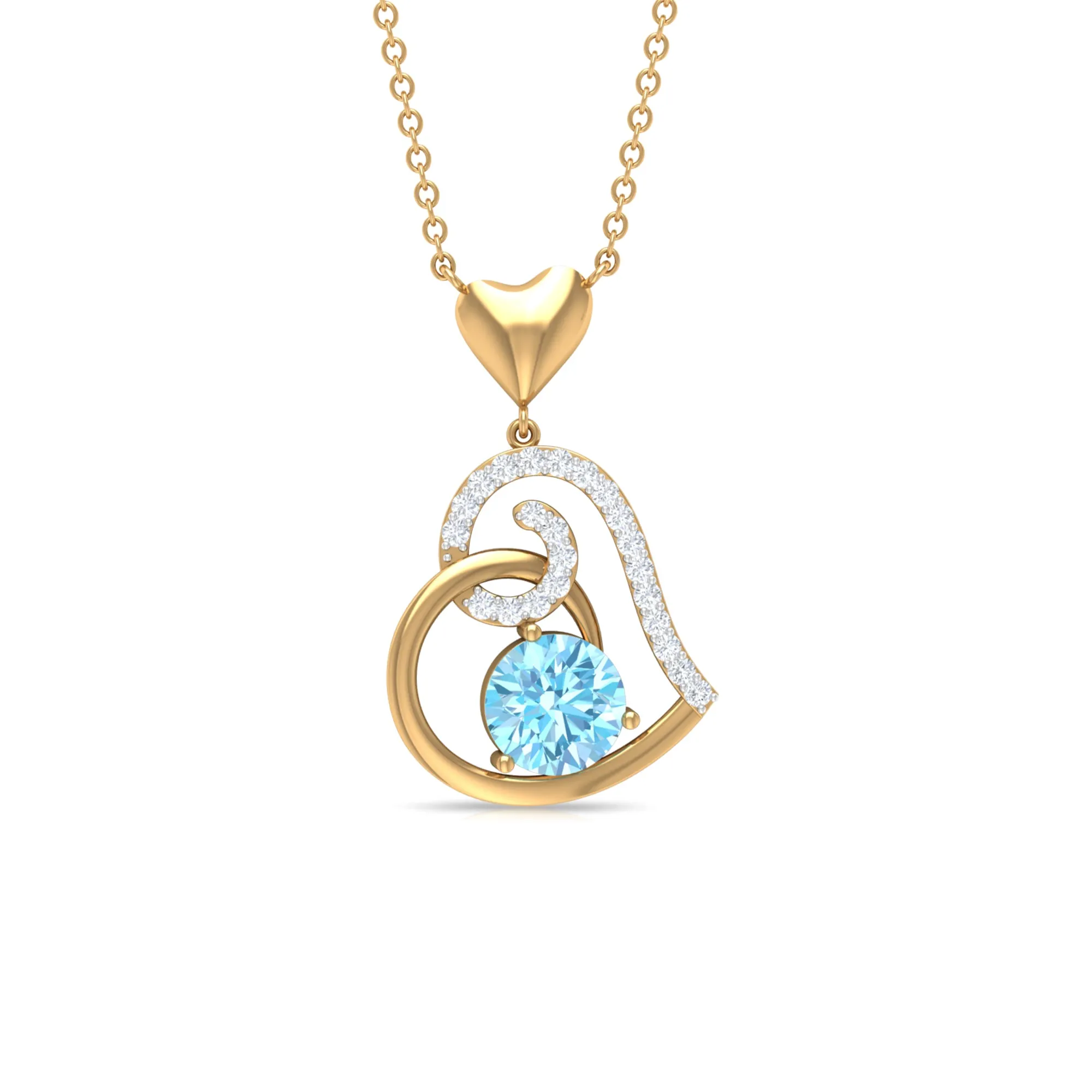 1.25 CT Aquamarine and Diamond Heart Drop Pendant