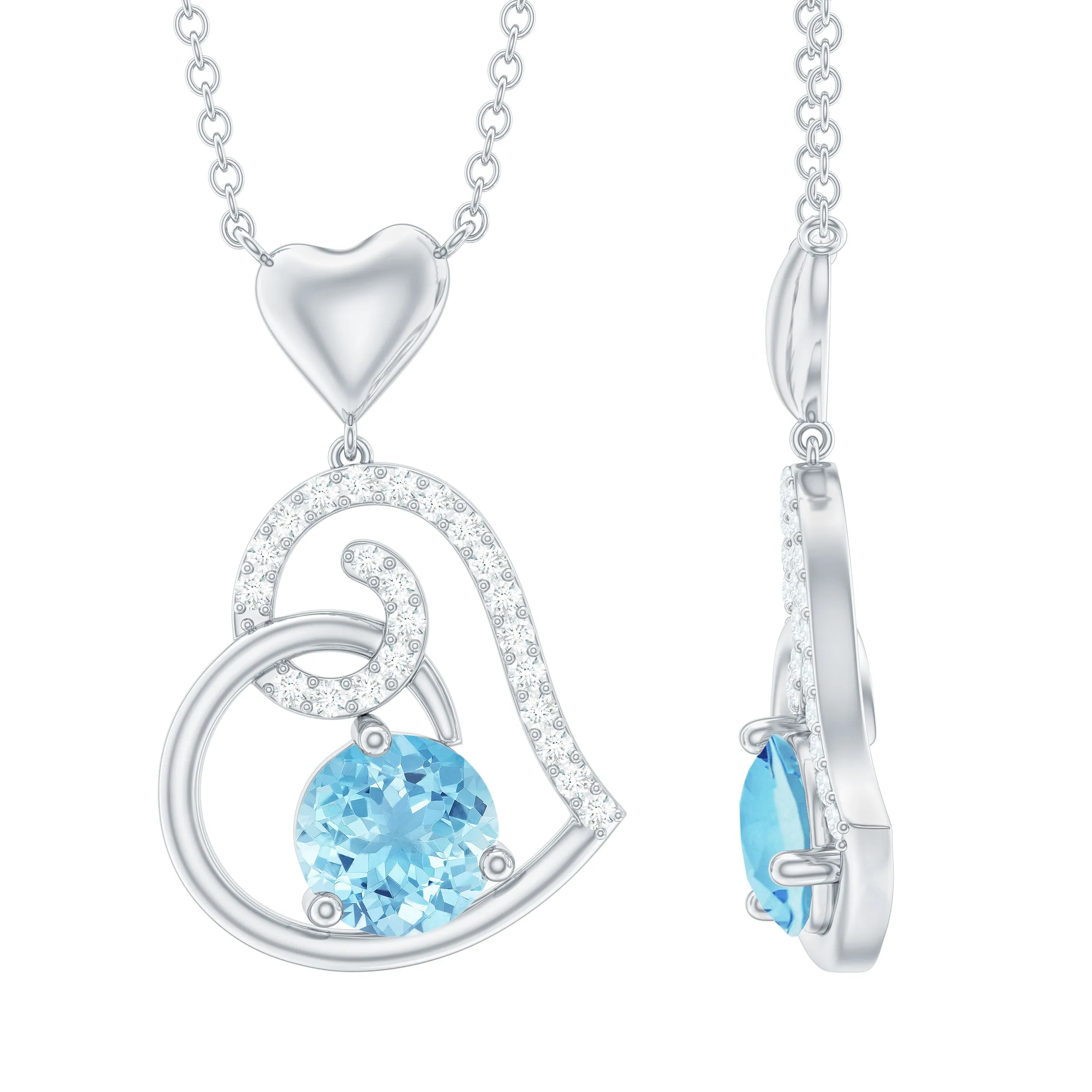 1.25 CT Aquamarine and Diamond Heart Drop Pendant