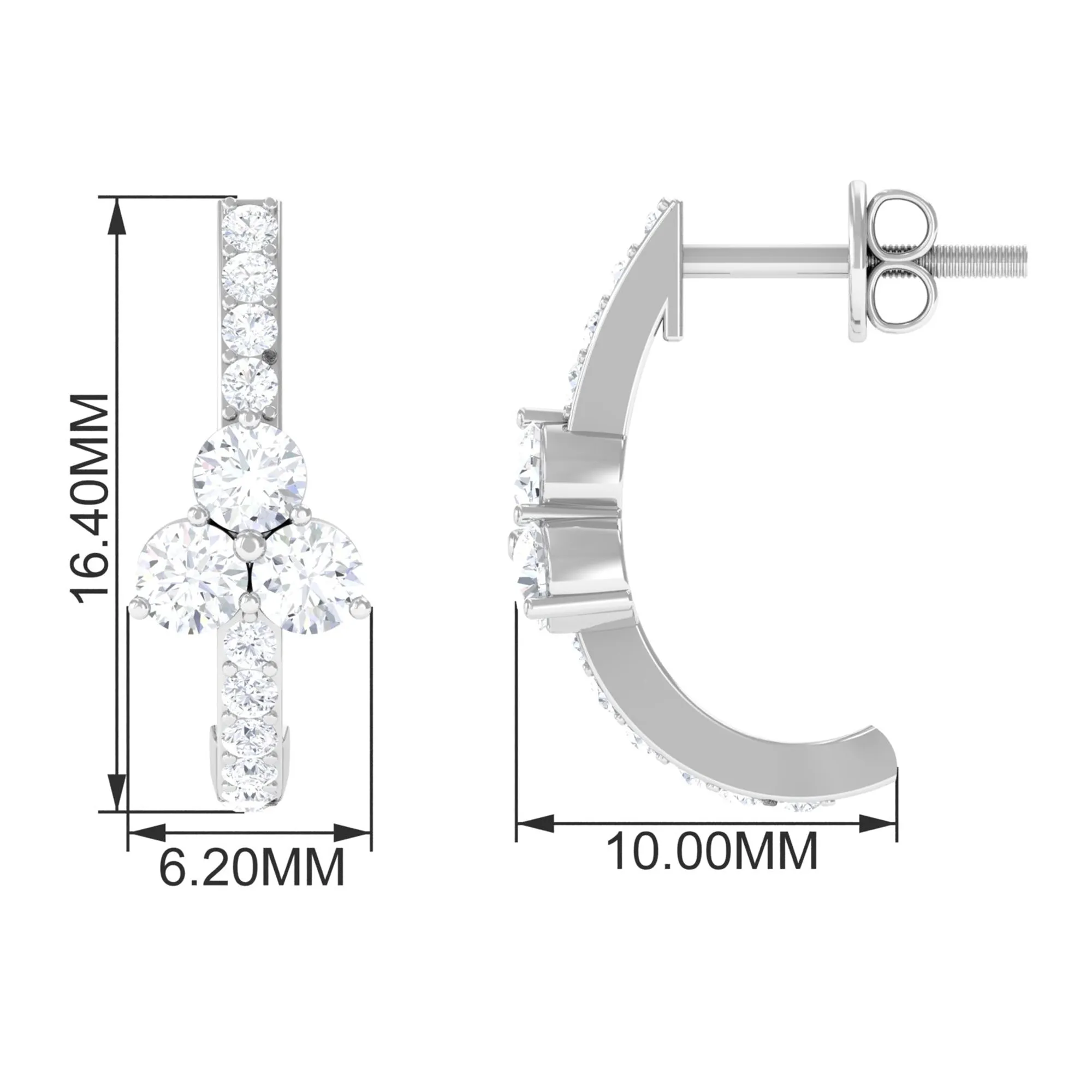 1.25 CT Round Zircon Trio Hinged Hoop Earrings