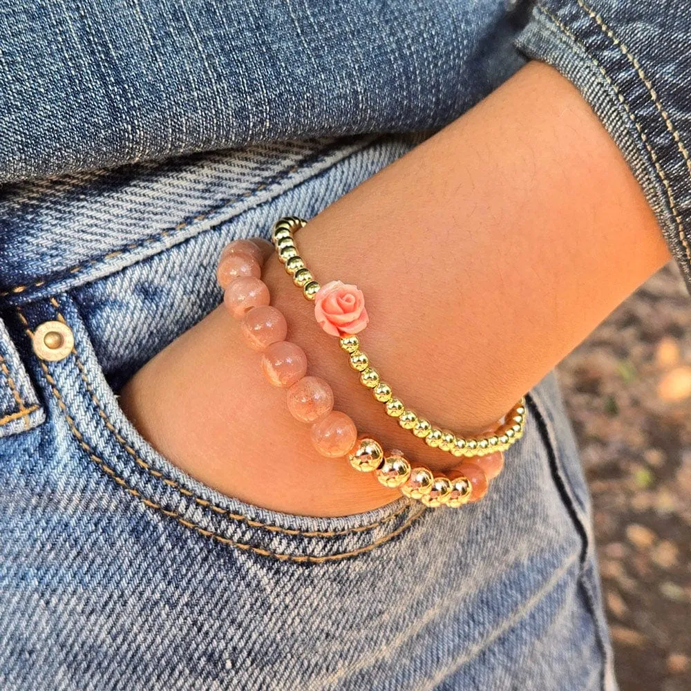 14k Gold Filled Bracelet w Coral Rose