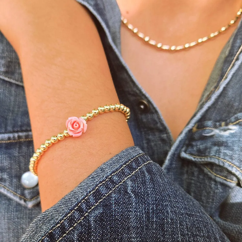 14k Gold Filled Bracelet w Coral Rose