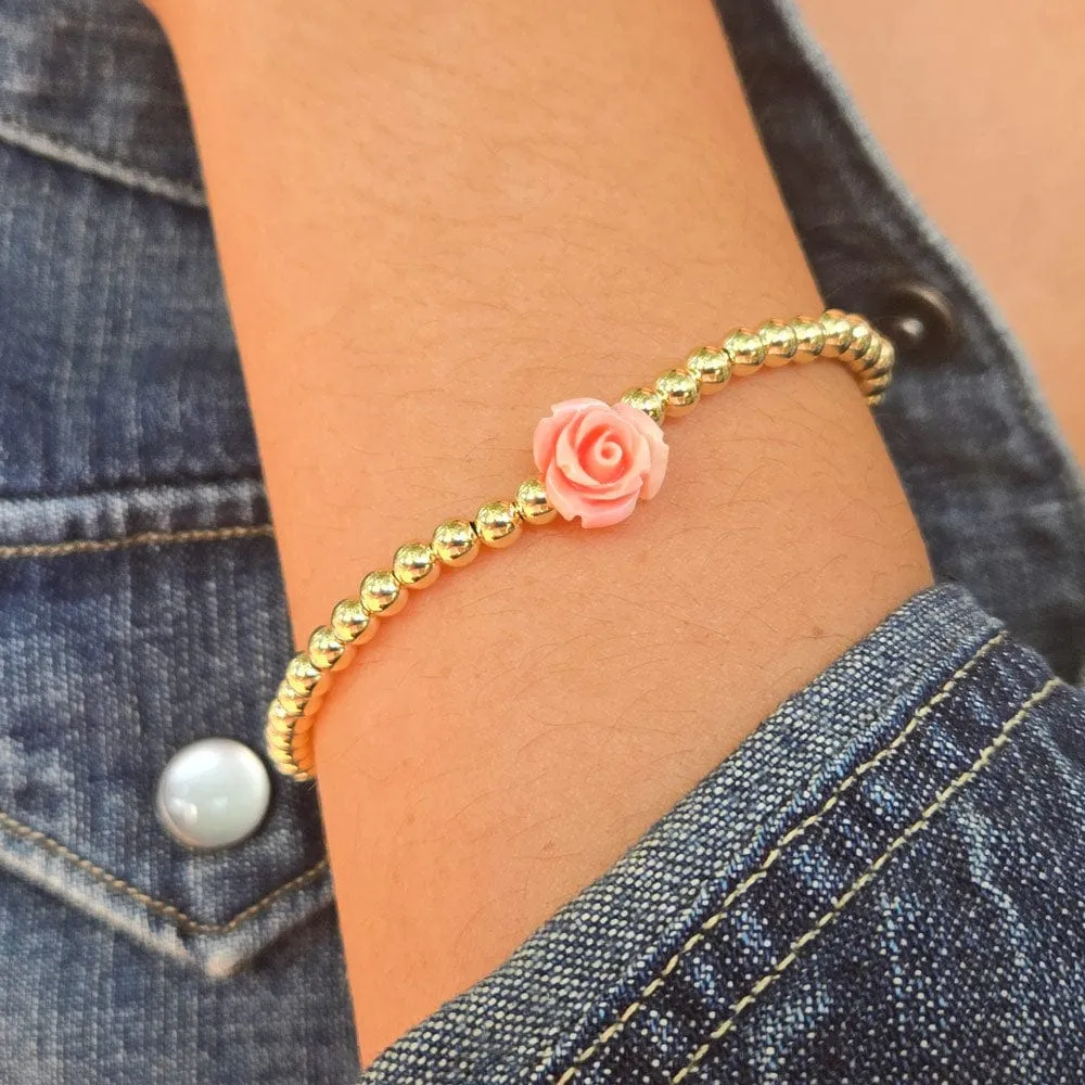 14k Gold Filled Bracelet w Coral Rose