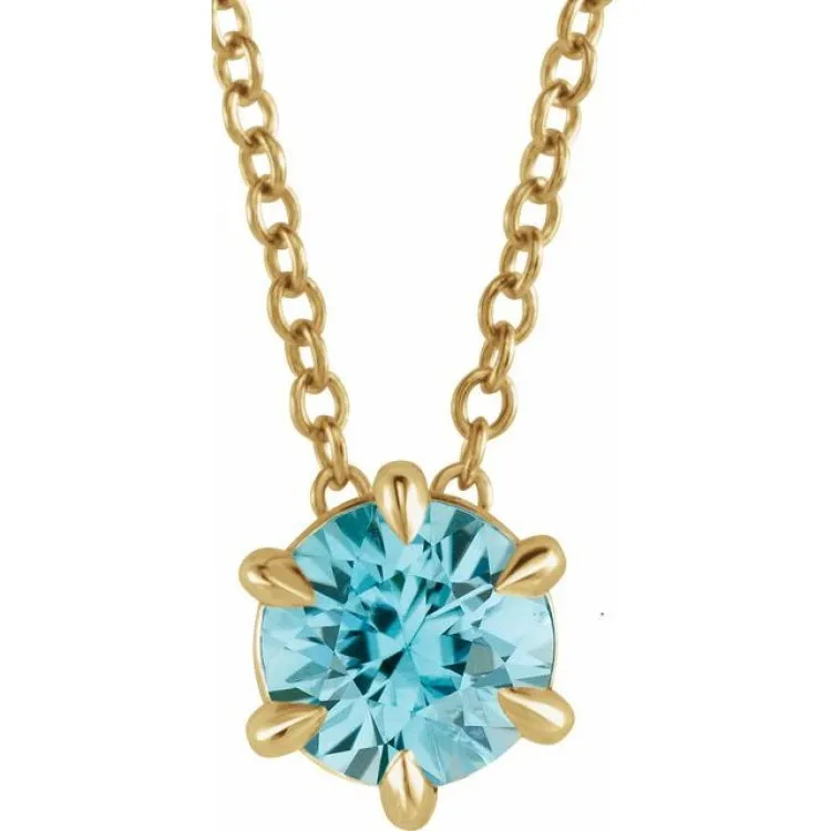 14K Yellow 6 mm Natural Aquamarine Solitaire 16-18" Necklace