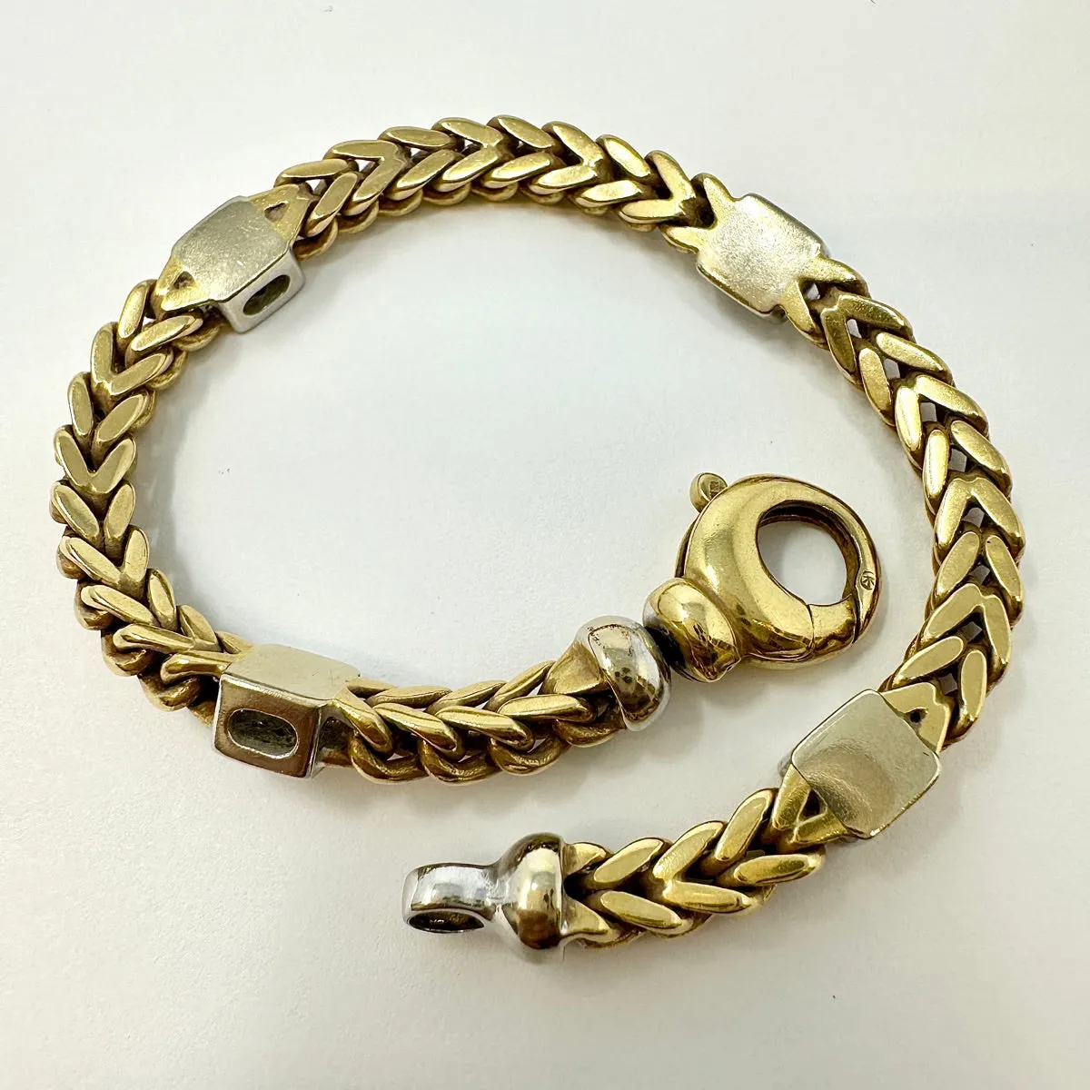 18K Gold Bracelet with 4 White Gold Square Diamond Stations
