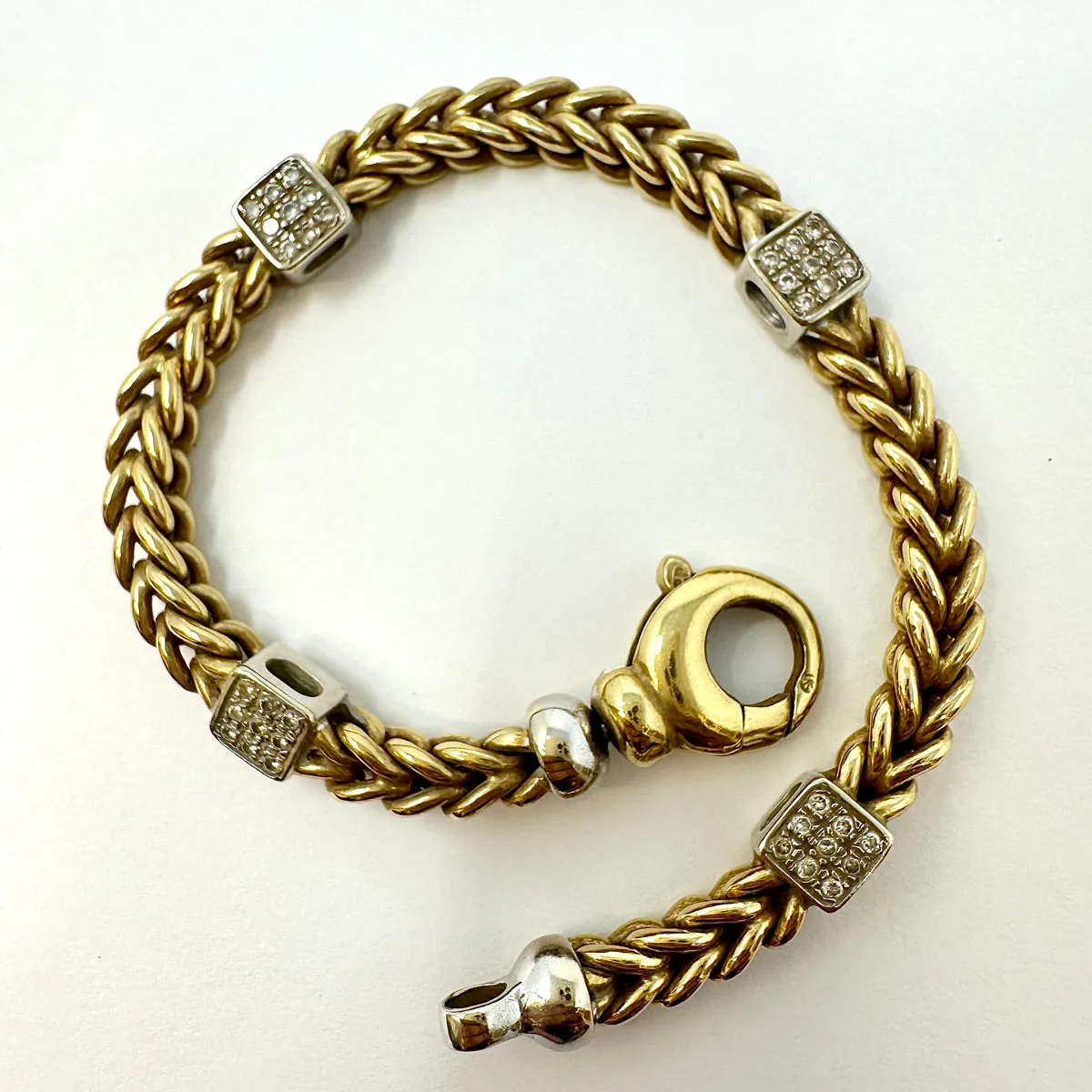 18K Gold Bracelet with 4 White Gold Square Diamond Stations