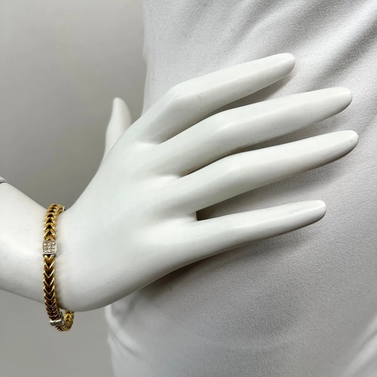 18K Gold Bracelet with 4 White Gold Square Diamond Stations