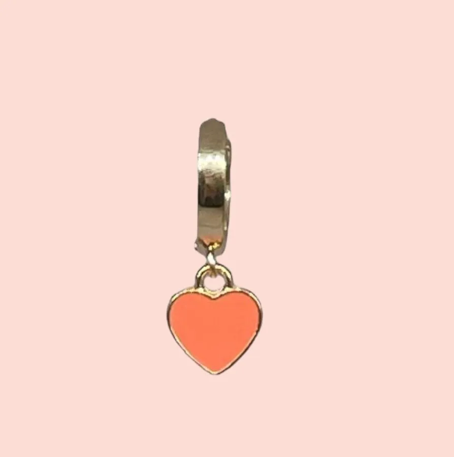 18K Gold Plated Heart Huggies Hoop Earrings - Coral & Gold