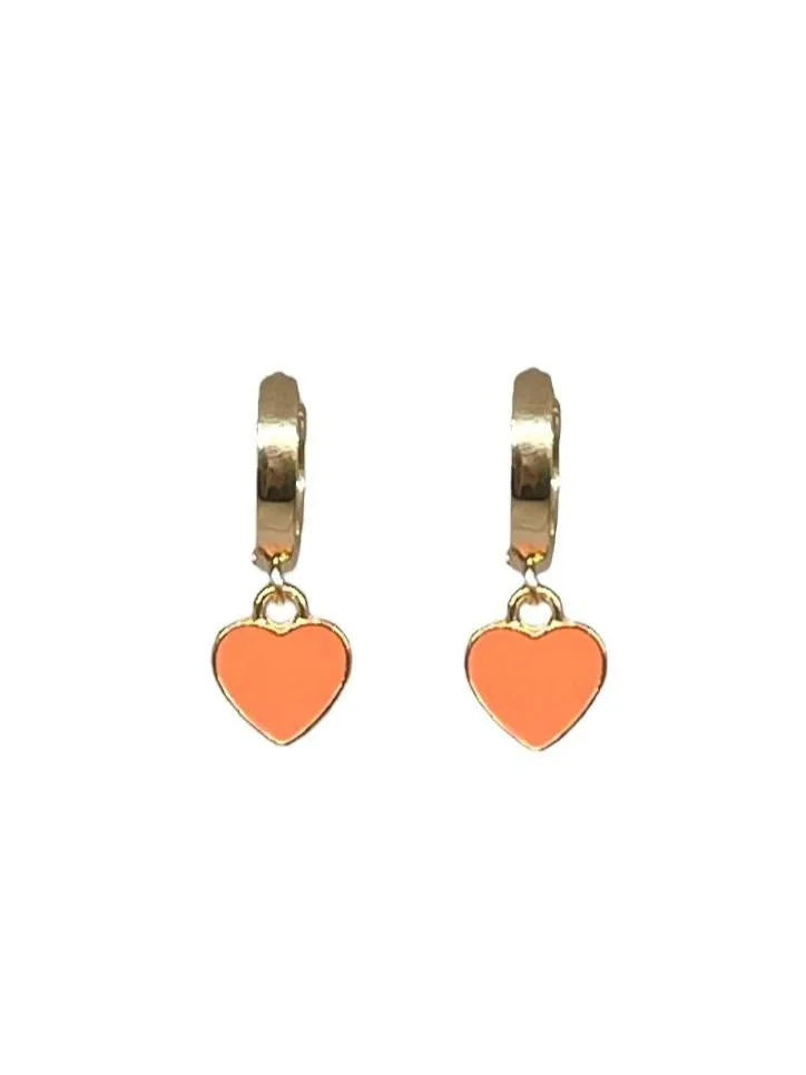 18K Gold Plated Heart Huggies Hoop Earrings - Coral & Gold