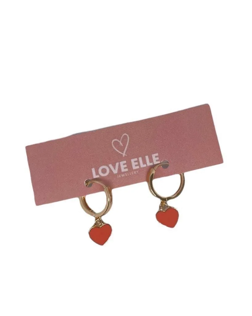 18K Gold Plated Heart Huggies Hoop Earrings - Coral & Gold