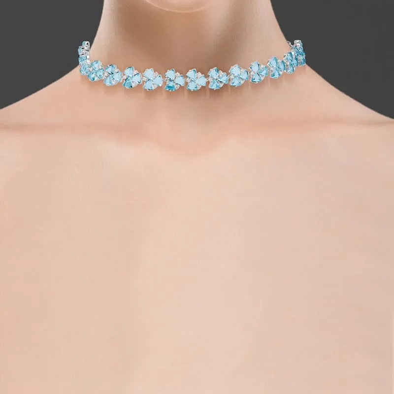 18k Mirage White Gold Necklace With 0.75 Cts Vs-Gh Diamonds  And Aquamarine
