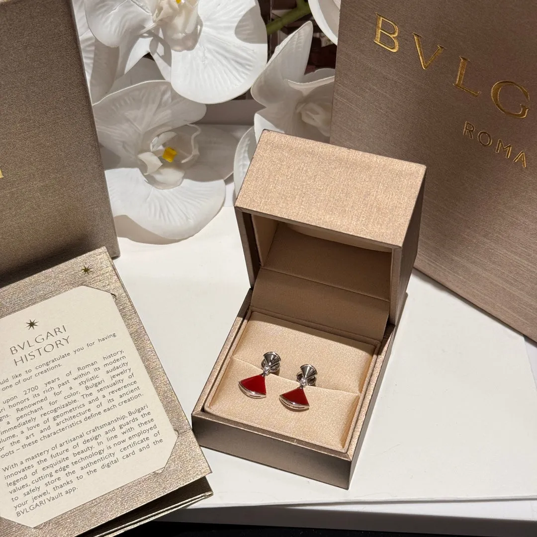 18k Platinum Red Agate Fan-shaped Gemstone Earrings EHC144