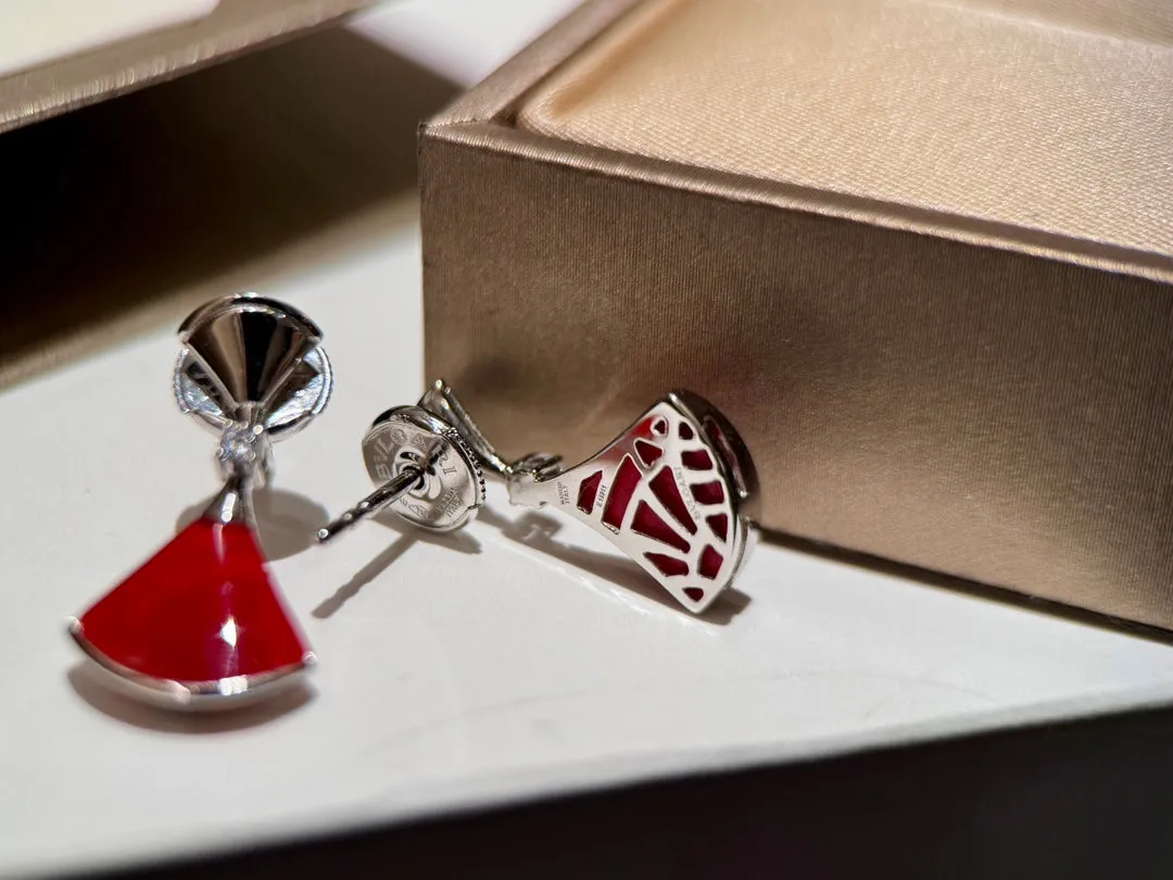 18k Platinum Red Agate Fan-shaped Gemstone Earrings EHC144