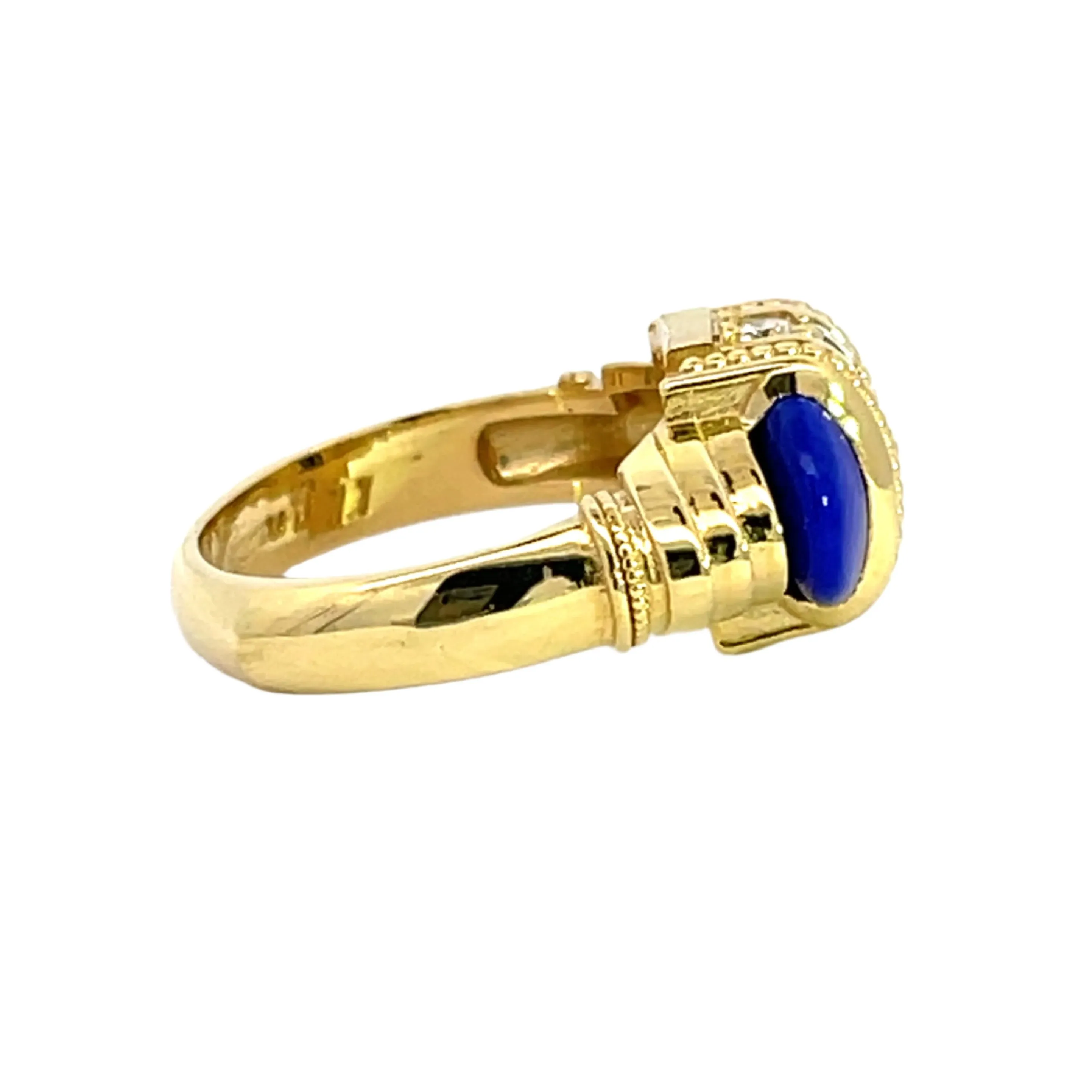 18k Yellow Gold Lapis and White Diamond Arch Ring