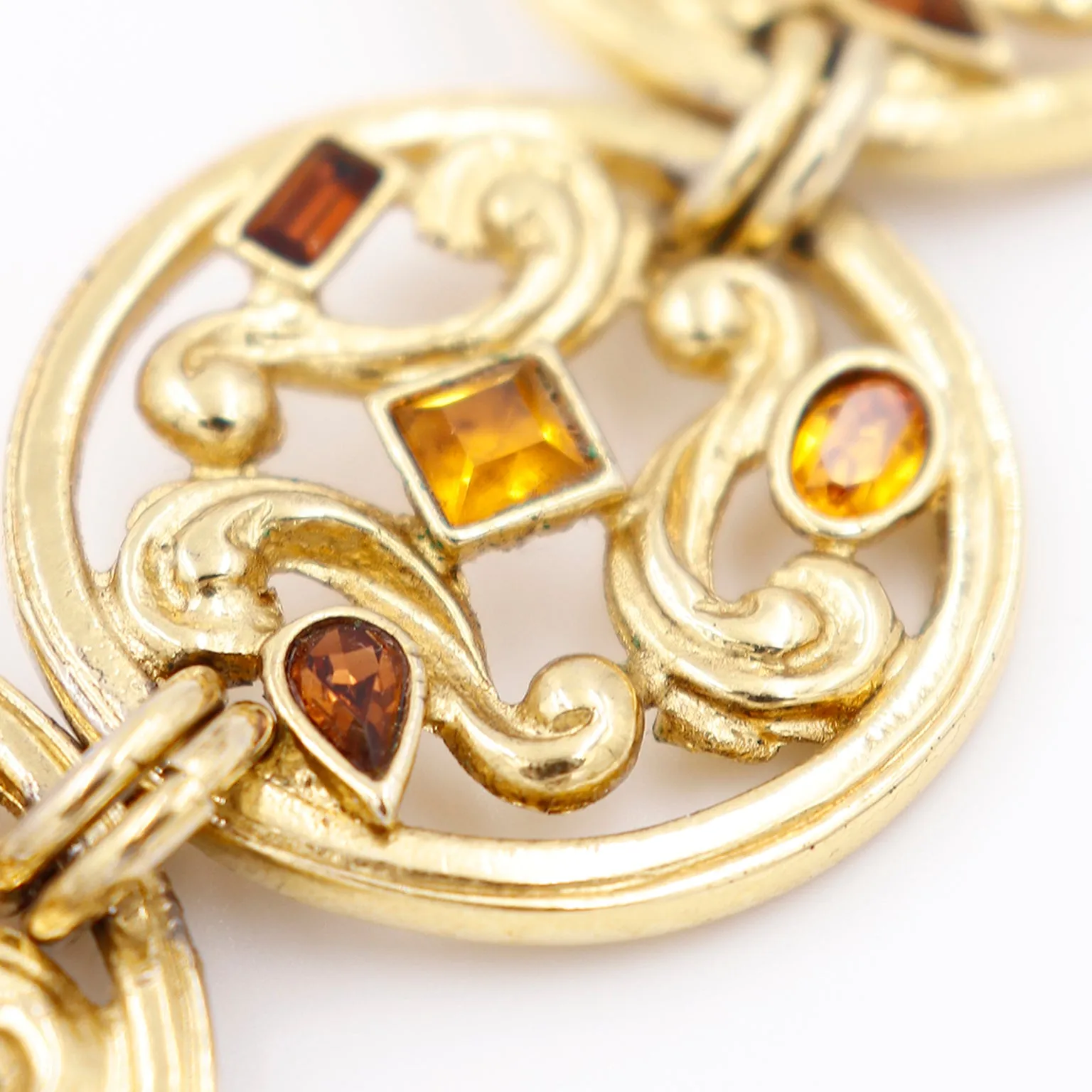 1980s YSL 3 pc Gold Jewelry Baroque Open Work Necklace Earrings Bracelet Set