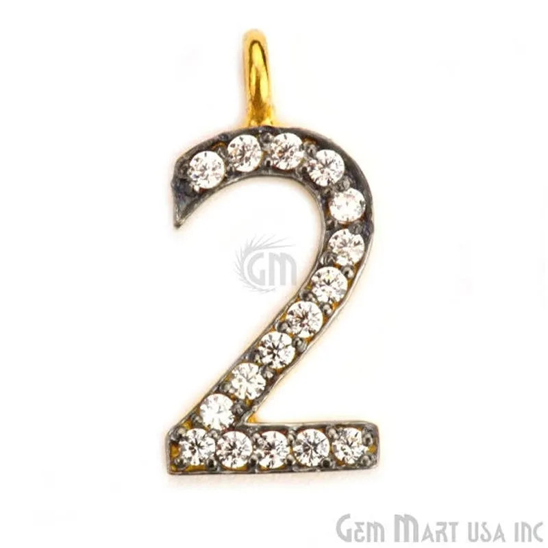 '2' Numbering CZ Pave Gold Vermeil Charm for Bracelet & Pendants