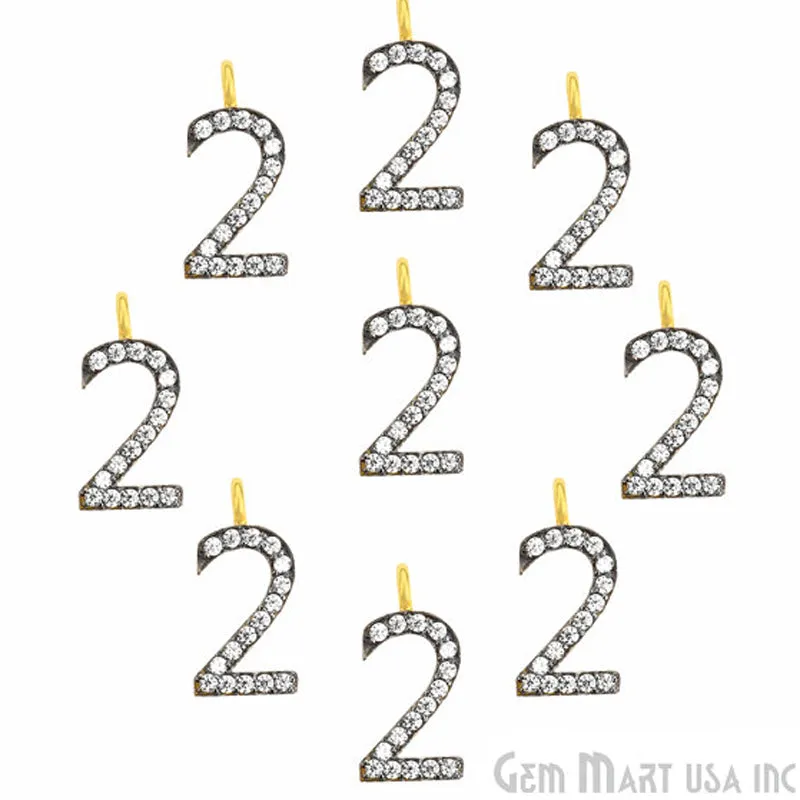 '2' Numbering CZ Pave Gold Vermeil Charm for Bracelet & Pendants