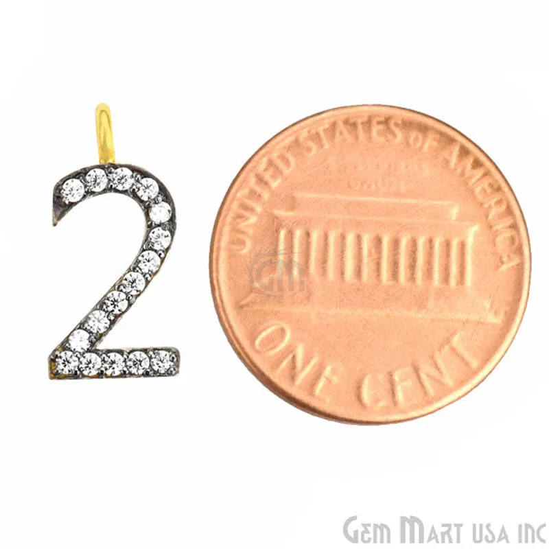 '2' Numbering CZ Pave Gold Vermeil Charm for Bracelet & Pendants