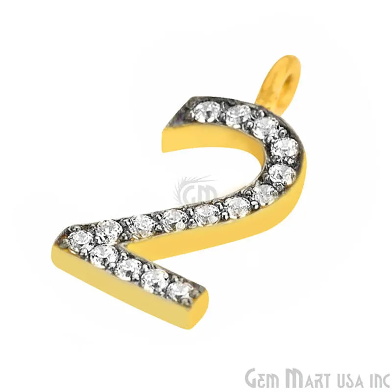 '2' Numbering CZ Pave Gold Vermeil Charm for Bracelet & Pendants