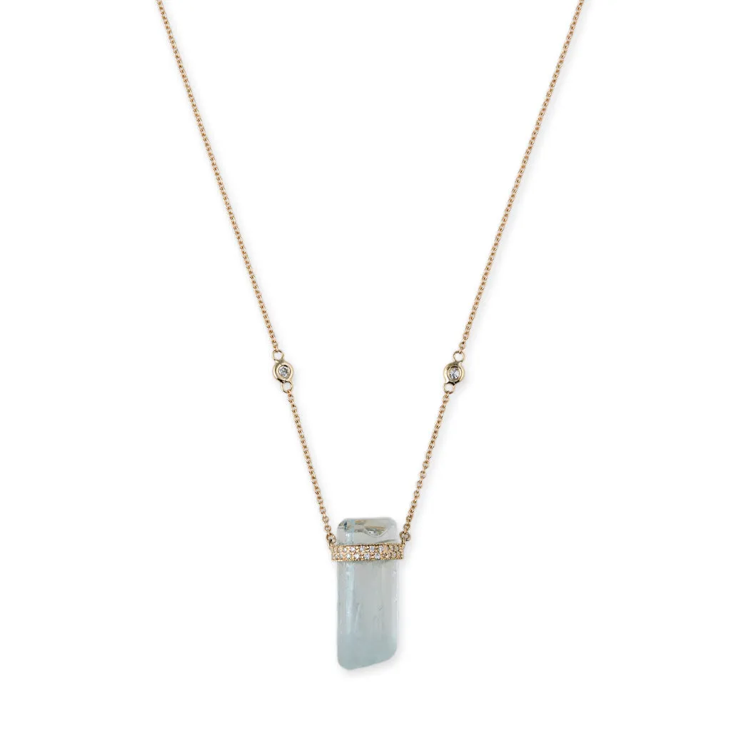 2 ROW PAVE AQUAMARINE CRYSTAL NECKLACE