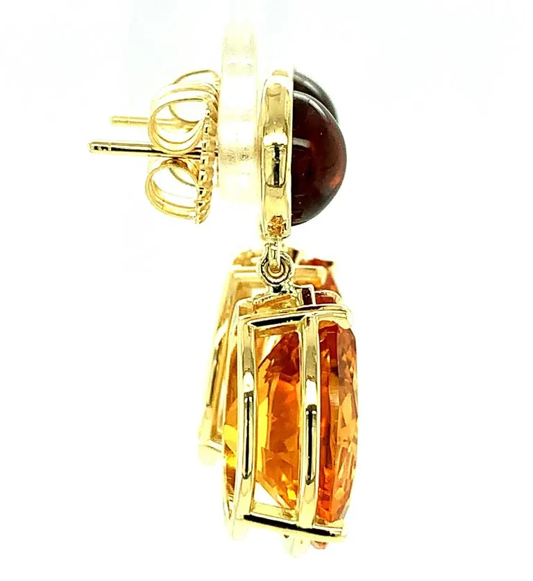 26.18 Carat Total Citrine Cabochon and Faceted Pear 18K Gold Dangle Earrings