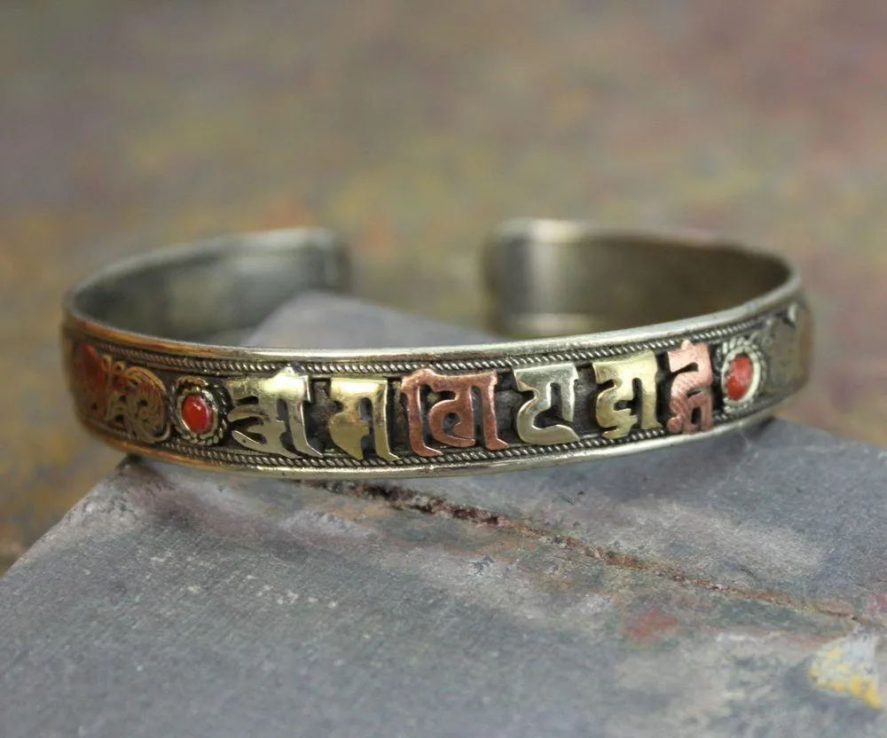 3 Metal Om Mani Sanskrit Bracelet