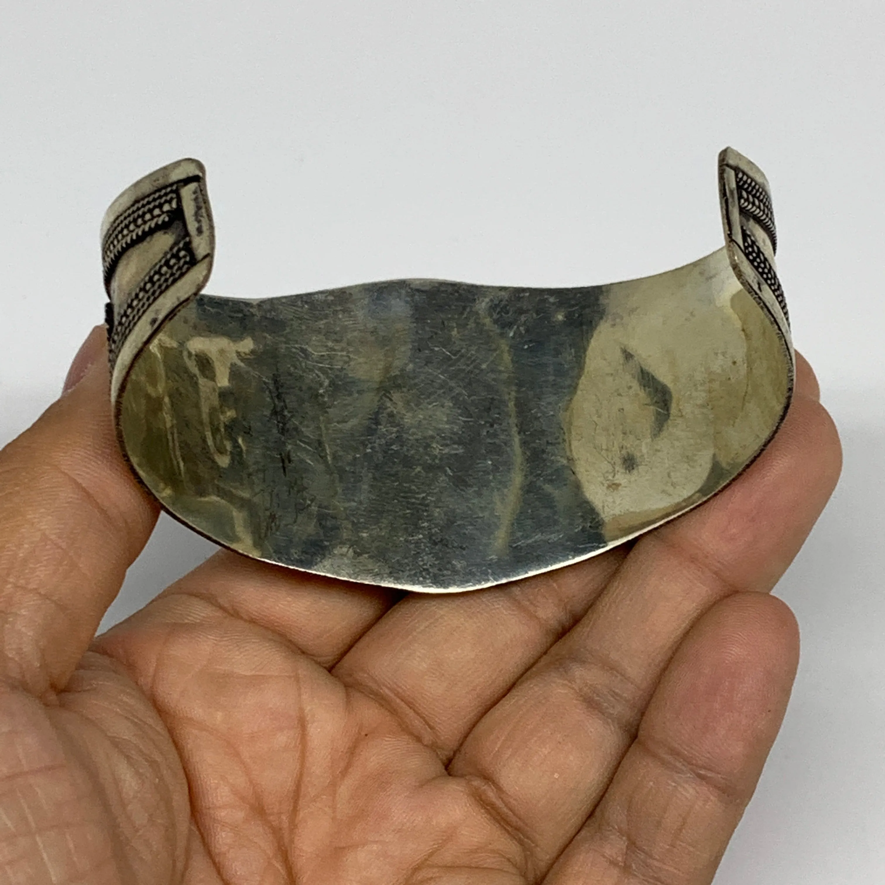 34.2g, 1.6" Turkmen Cuff Bracelet Tribal Small Marquise, Red Coral Inlay, B13501