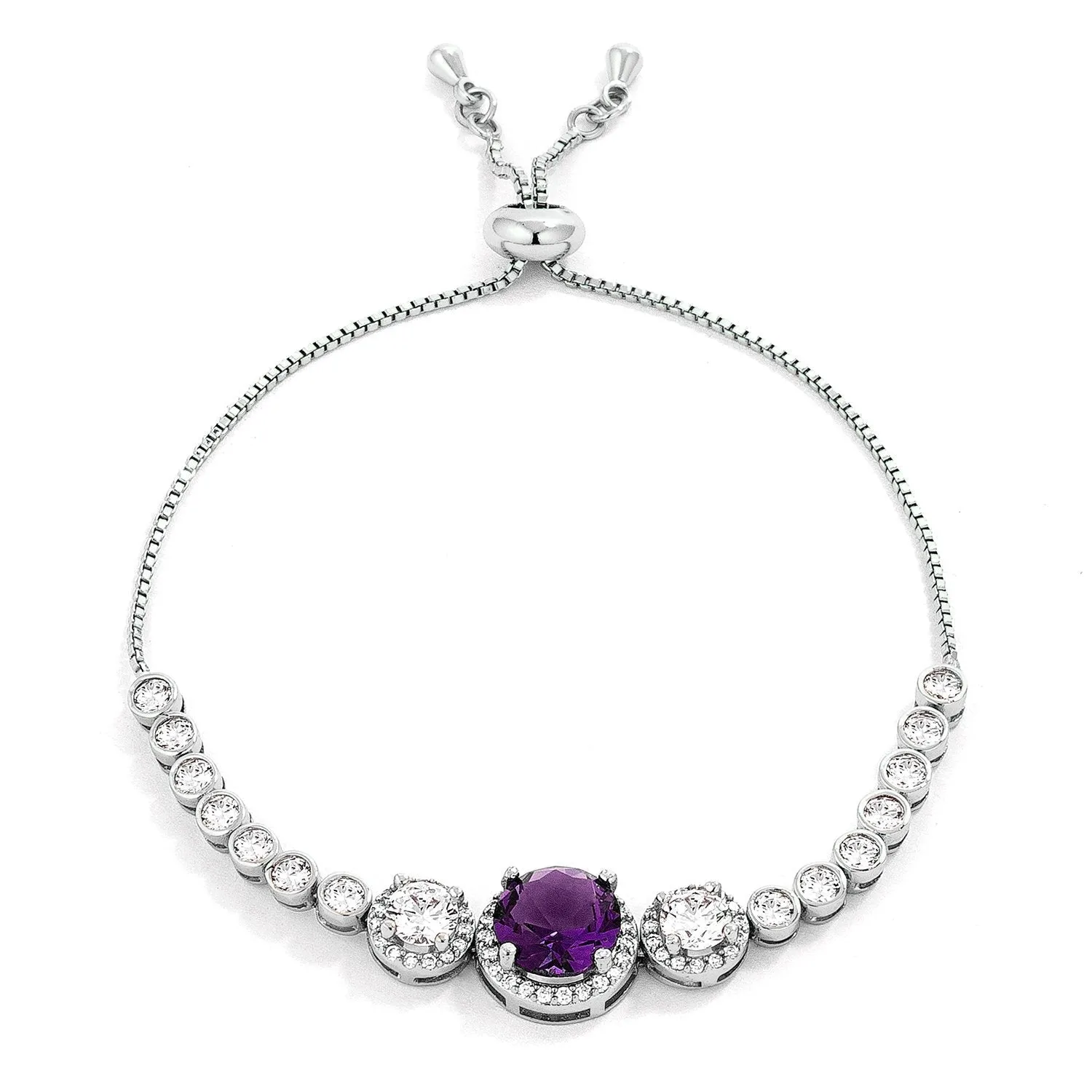 Abigail Amethyst Graduated CZ Bolo Slider Bracelet