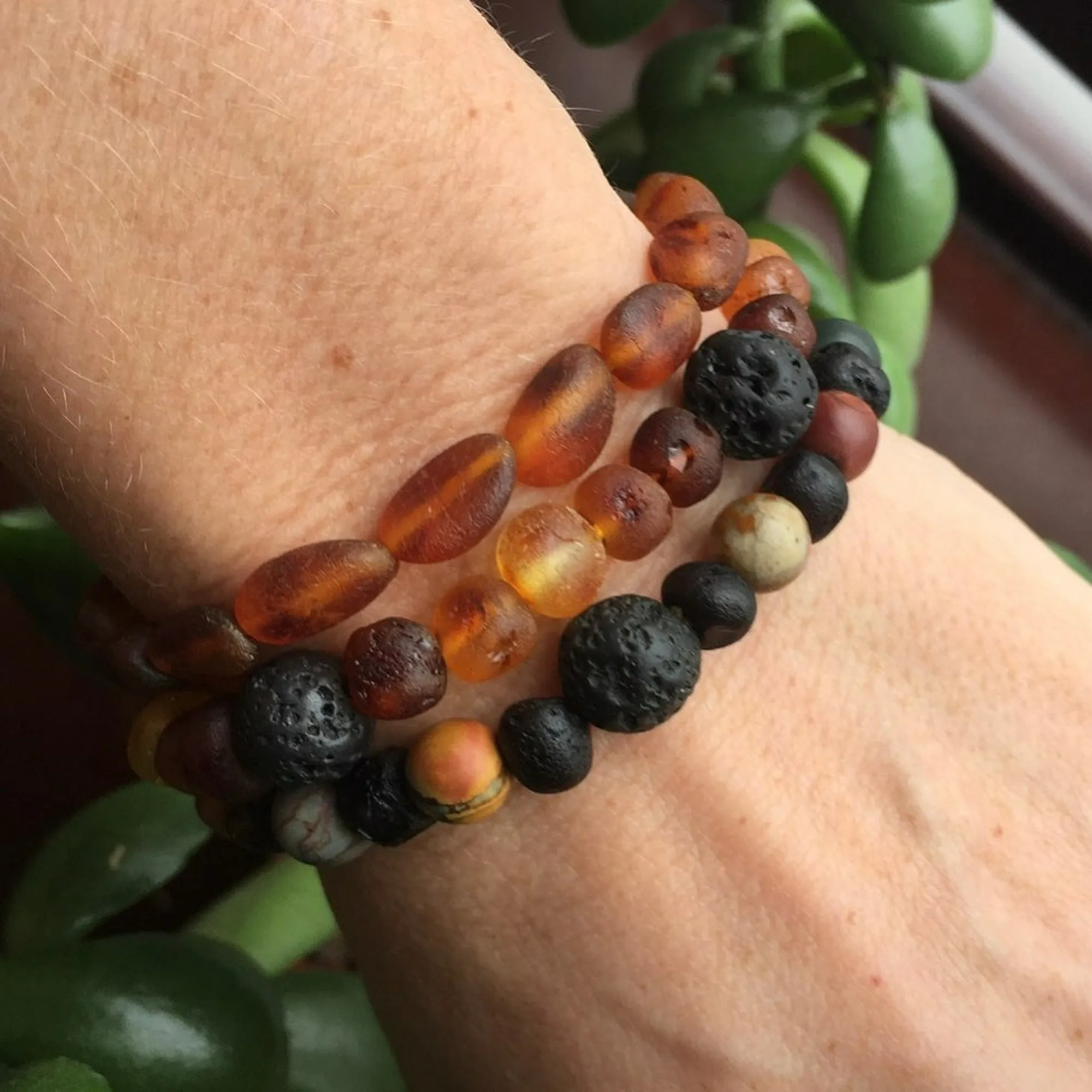 Adults | Picture Jasper   Raw Cherry Aromatherapy Bracelet