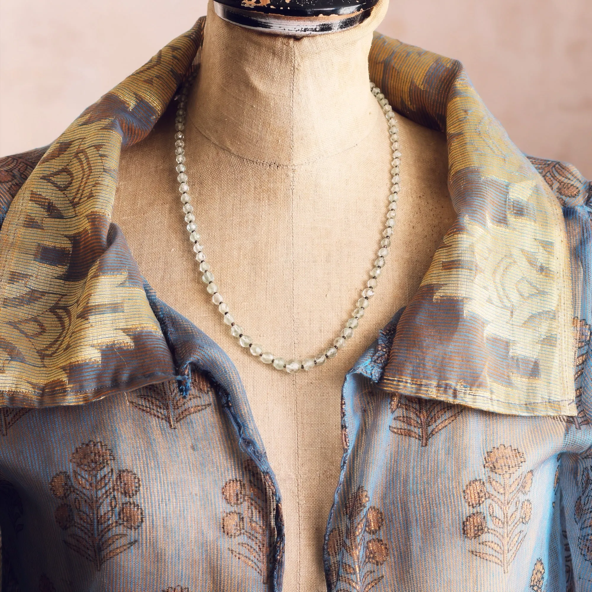 Antique Hand Faceted Aquamarine Bead Necklace
