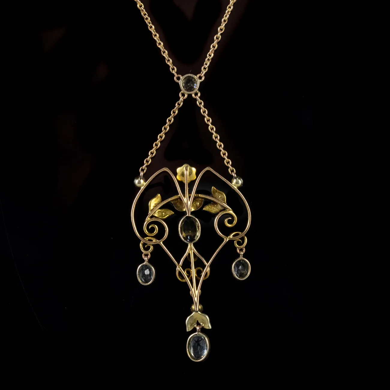 Antique Victorian Aquamarine Pearl Lavaliere Pendant Necklace 9Ct Gold Circa 1900