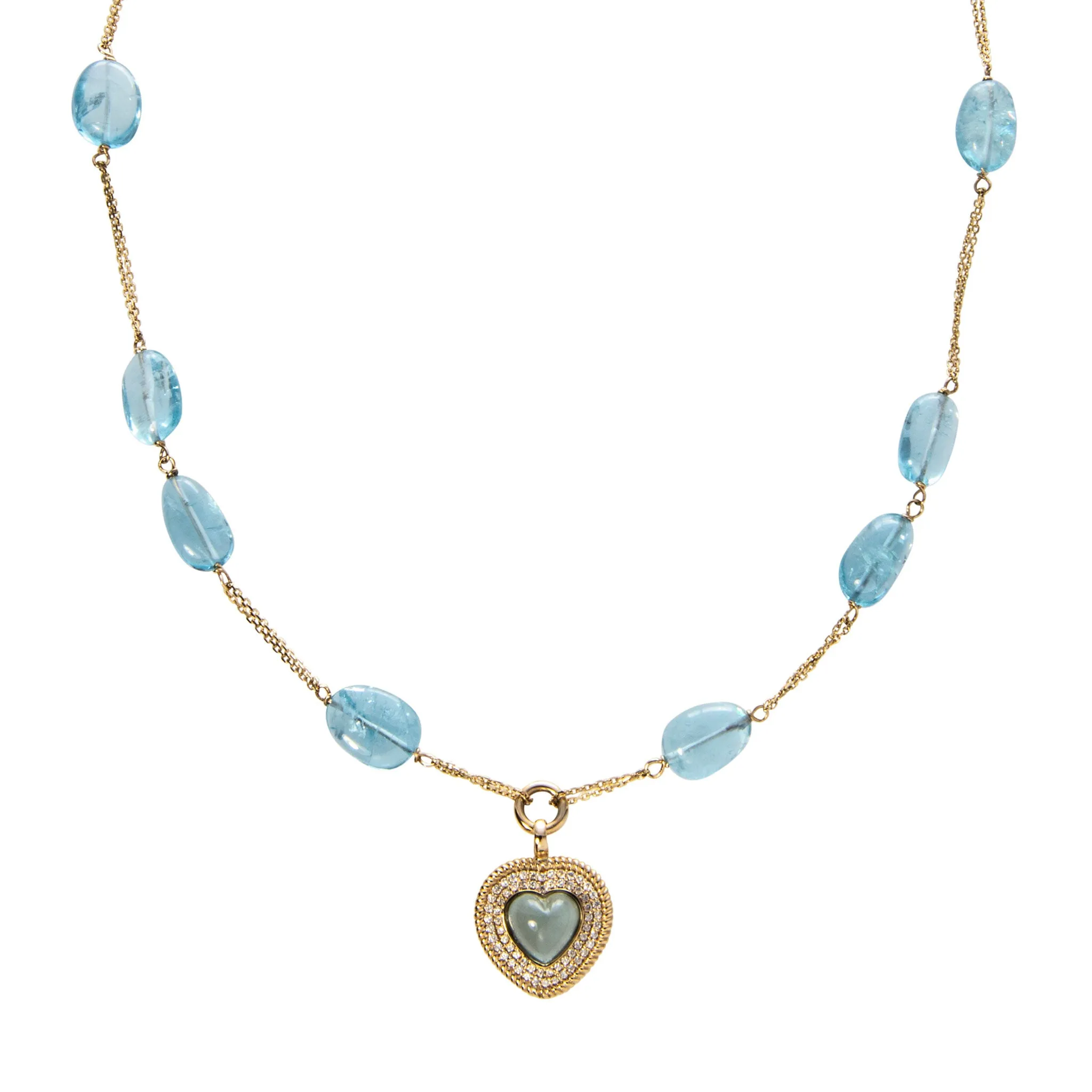 Aquamarine & Diamond 14K Yellow Gold Heart Pendant Necklace