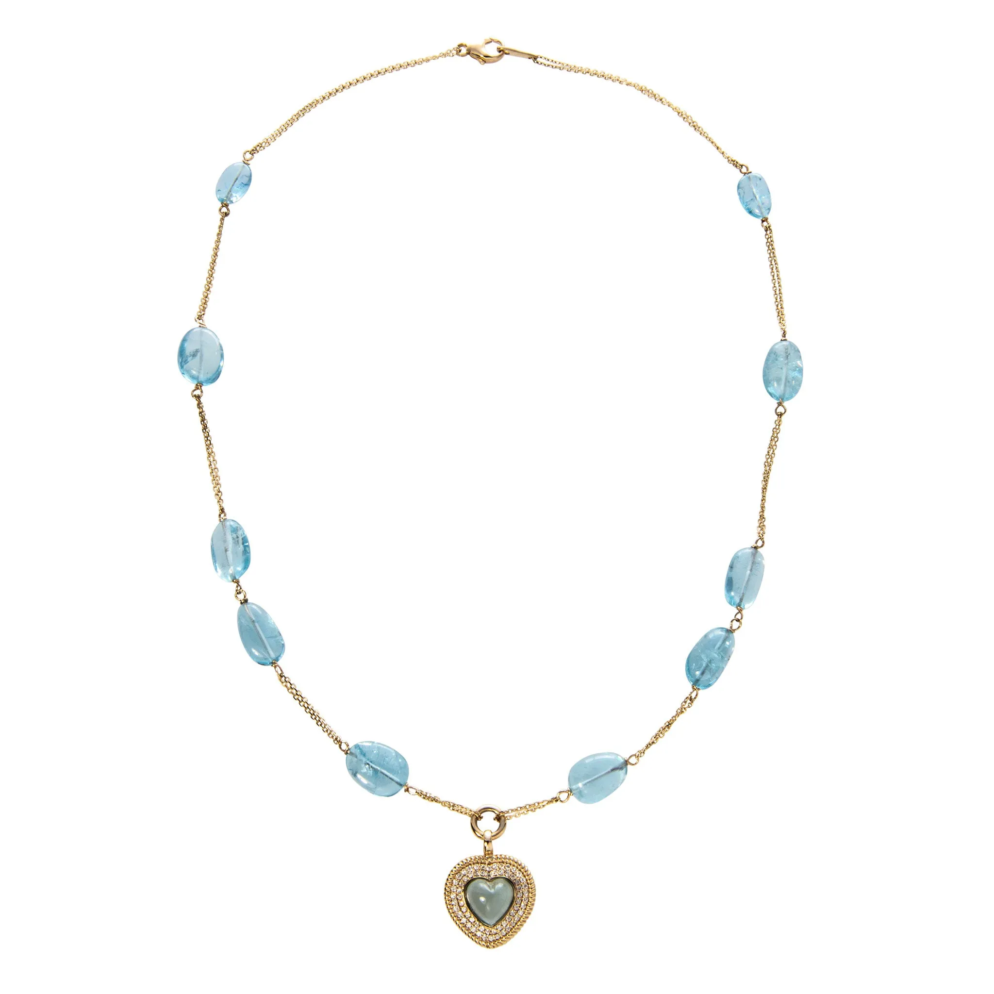 Aquamarine & Diamond 14K Yellow Gold Heart Pendant Necklace