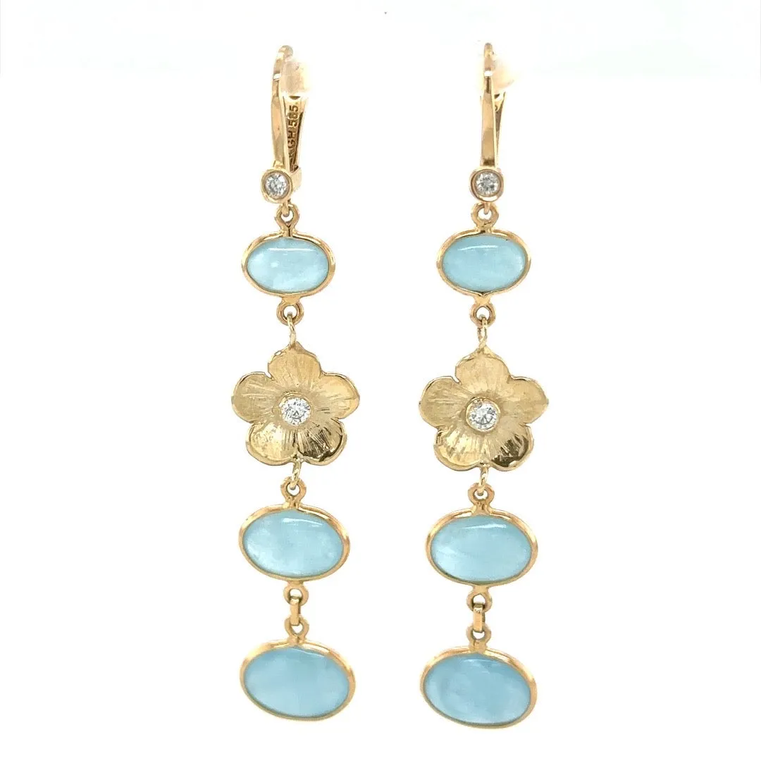 Aquamarine and Petunia Diamond Drop Earrings