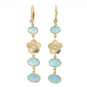 Aquamarine and Petunia Diamond Drop Earrings