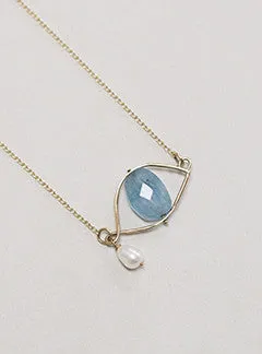Aquamarine Eye and Pearl Drop Necklace