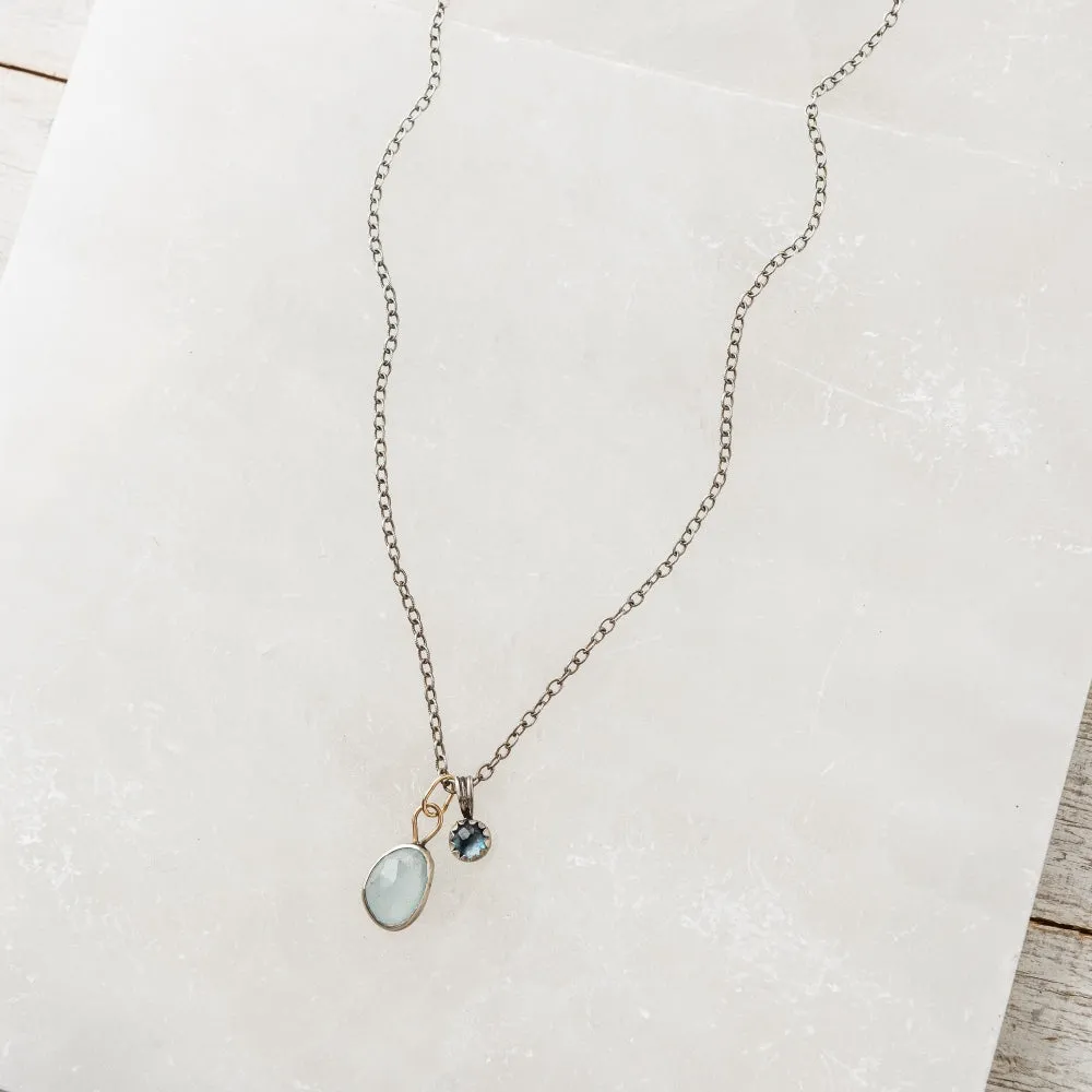 Aquamarine Necklace with London Blue Topaz on Cable Chain