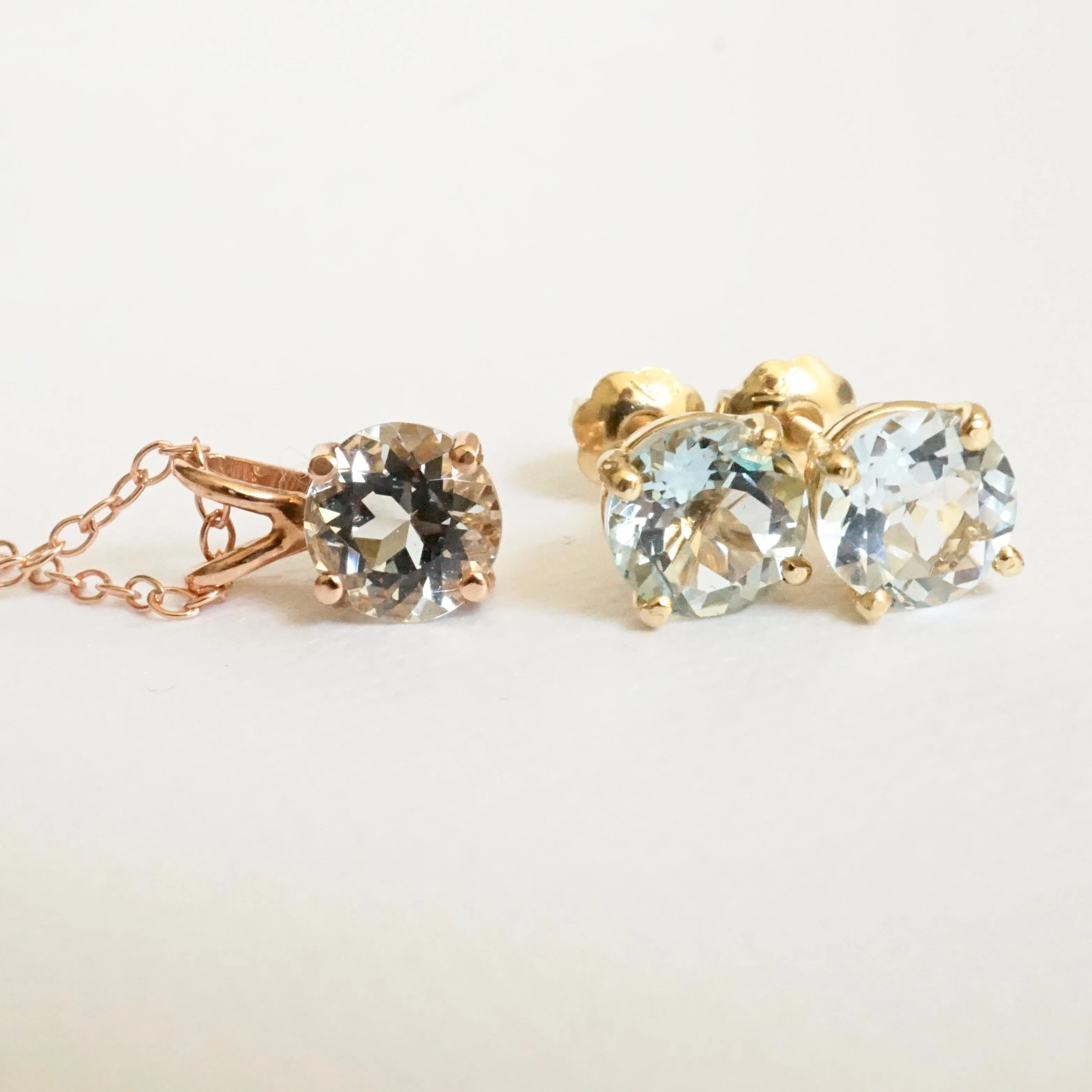 Aquamarine Solitaire Pendant in 14k gold - Genuine Round March Birthstone Necklace