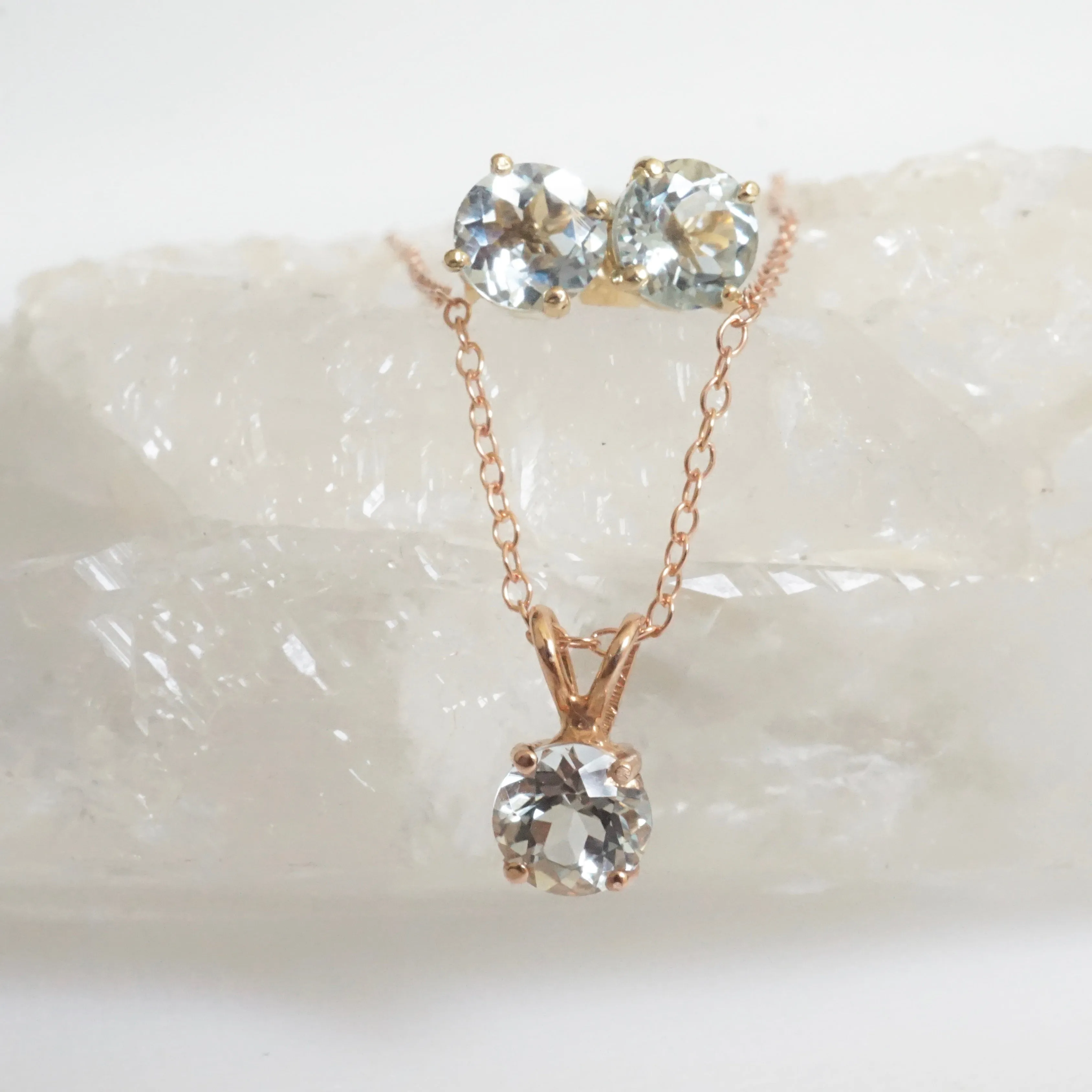 Aquamarine Solitaire Pendant in 14k gold - Genuine Round March Birthstone Necklace