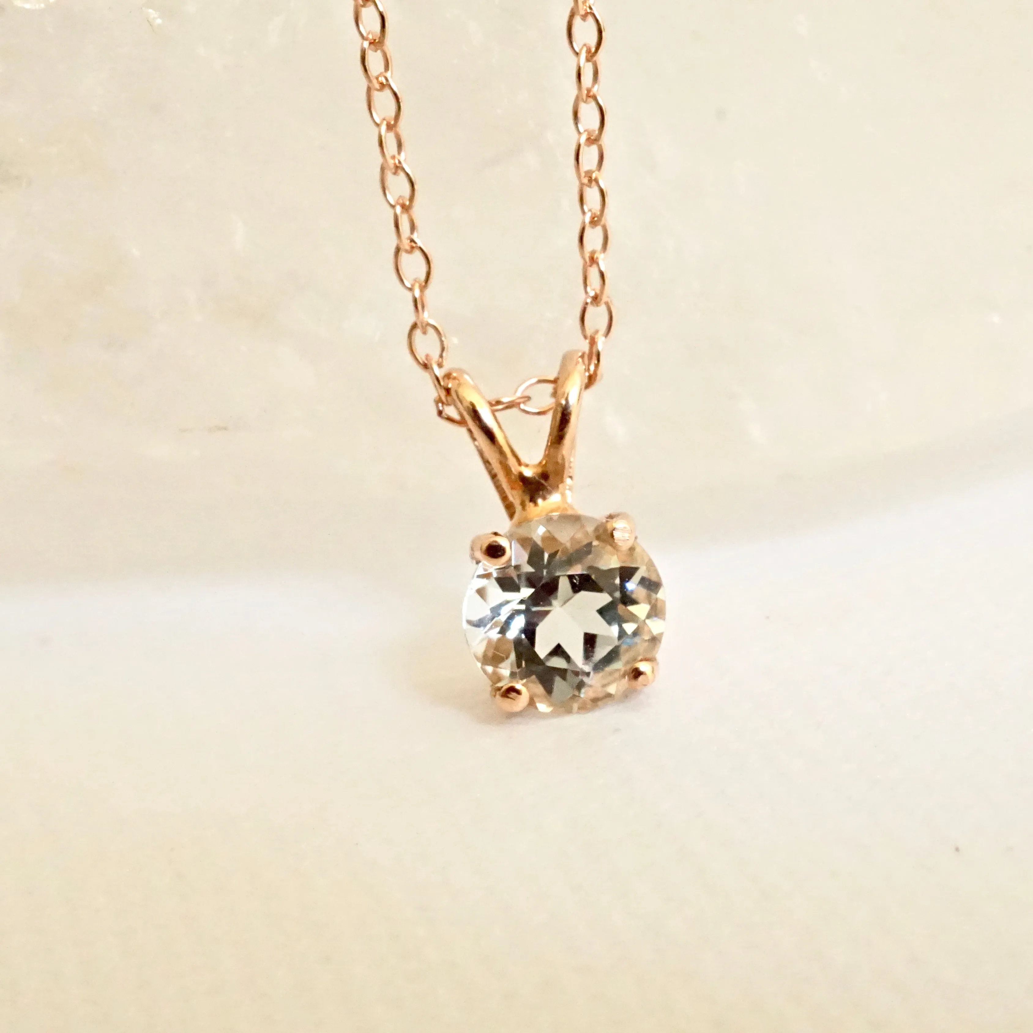 Aquamarine Solitaire Pendant in 14k gold - Genuine Round March Birthstone Necklace