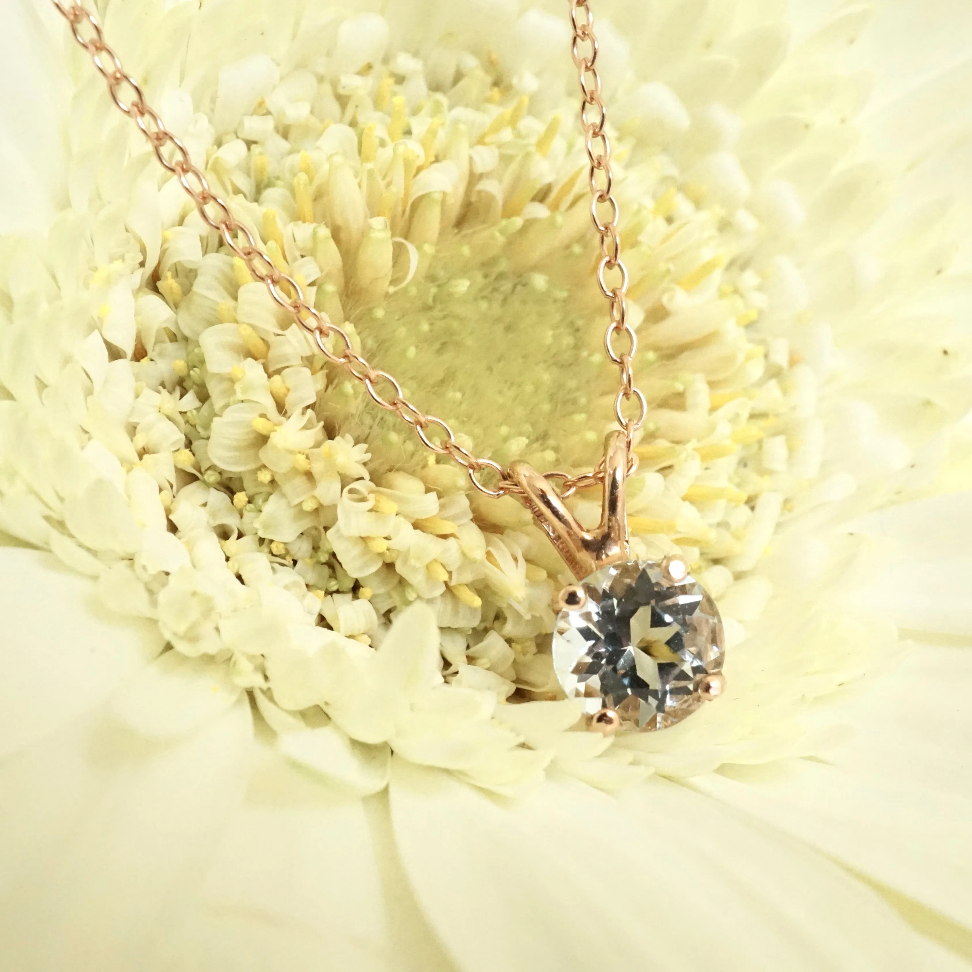 Aquamarine Solitaire Pendant in 14k gold - Genuine Round March Birthstone Necklace