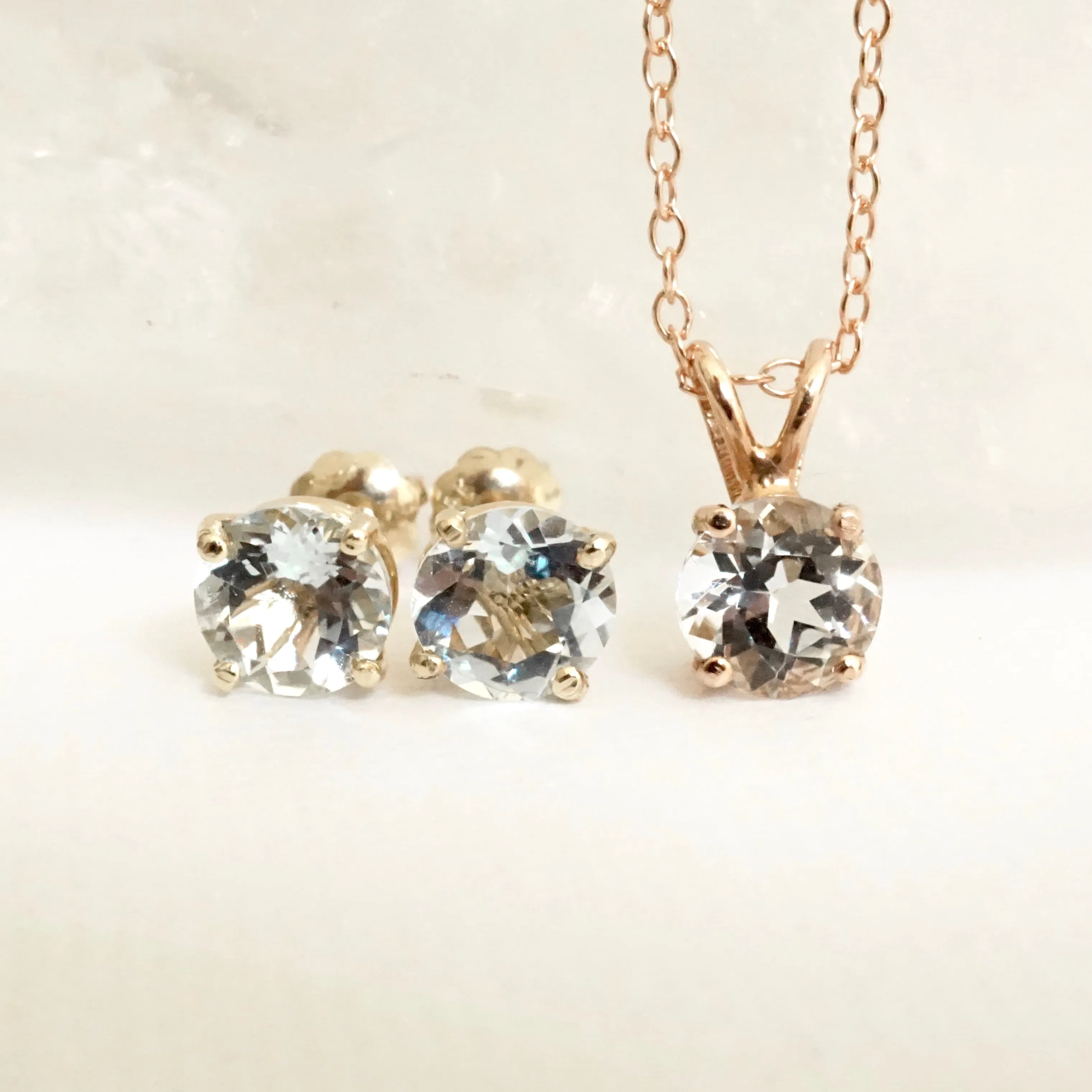 Aquamarine Solitaire Pendant in 14k gold - Genuine Round March Birthstone Necklace