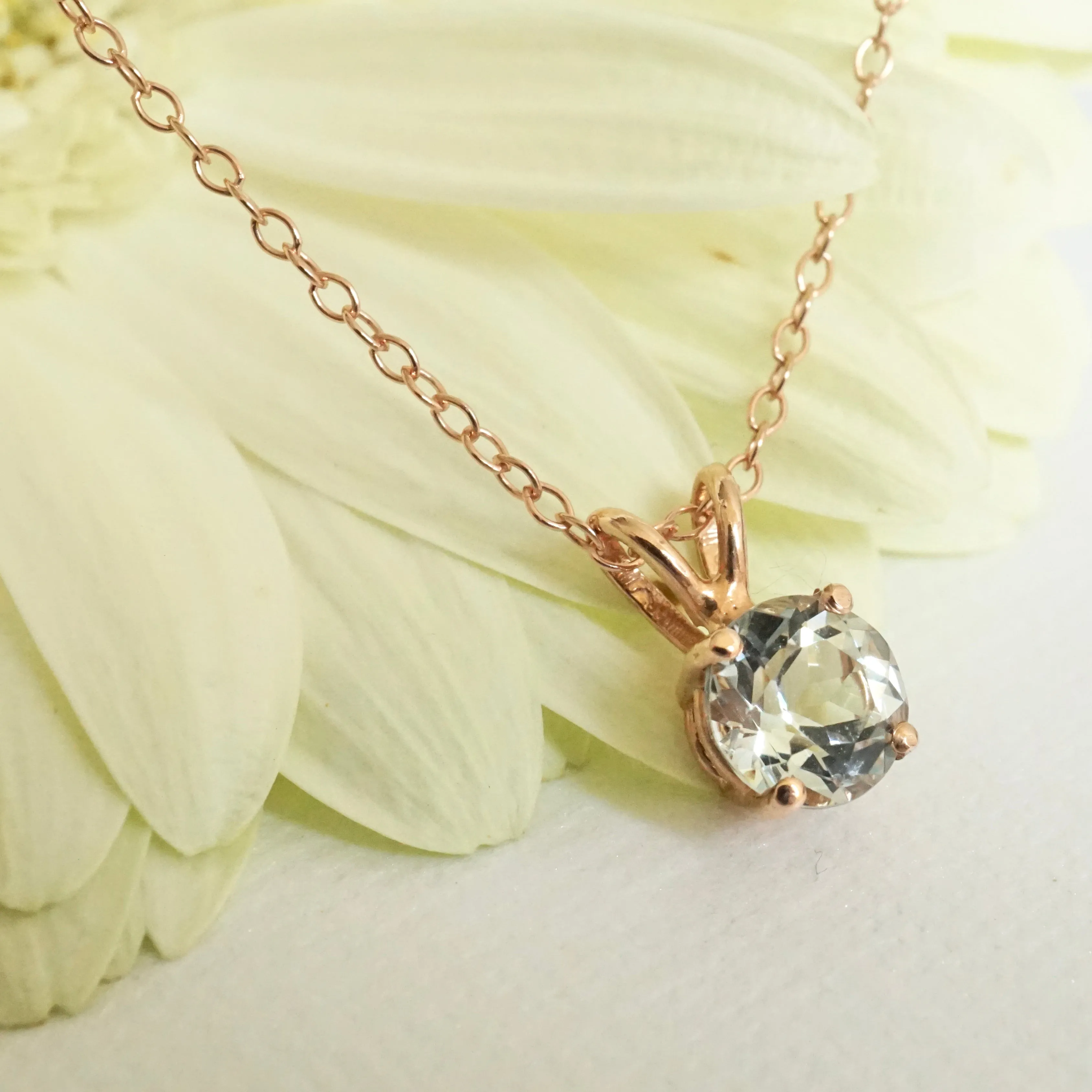Aquamarine Solitaire Pendant in 14k gold - Genuine Round March Birthstone Necklace