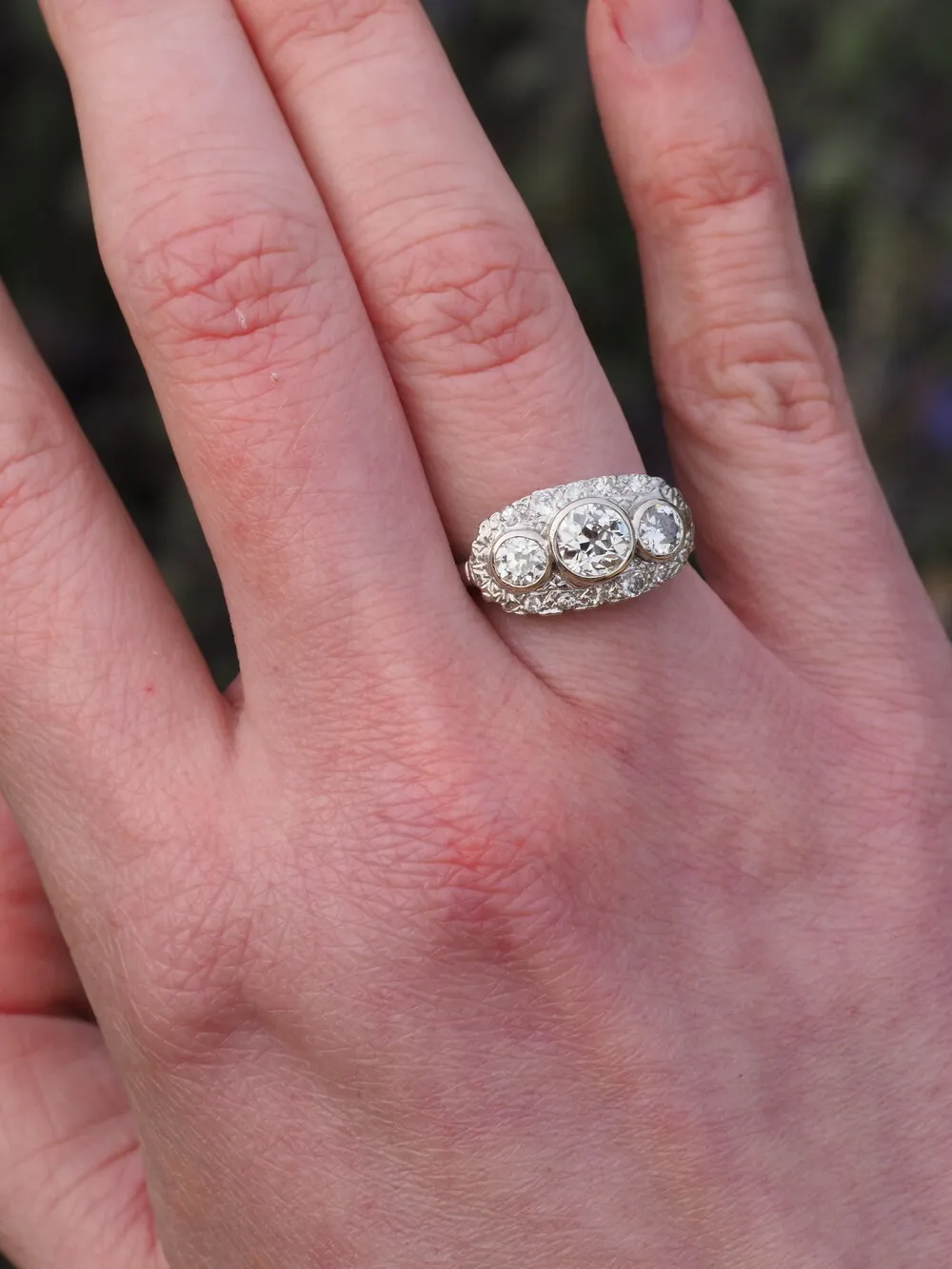 Art Deco 14k White Gold Diamond Trilogy Ring