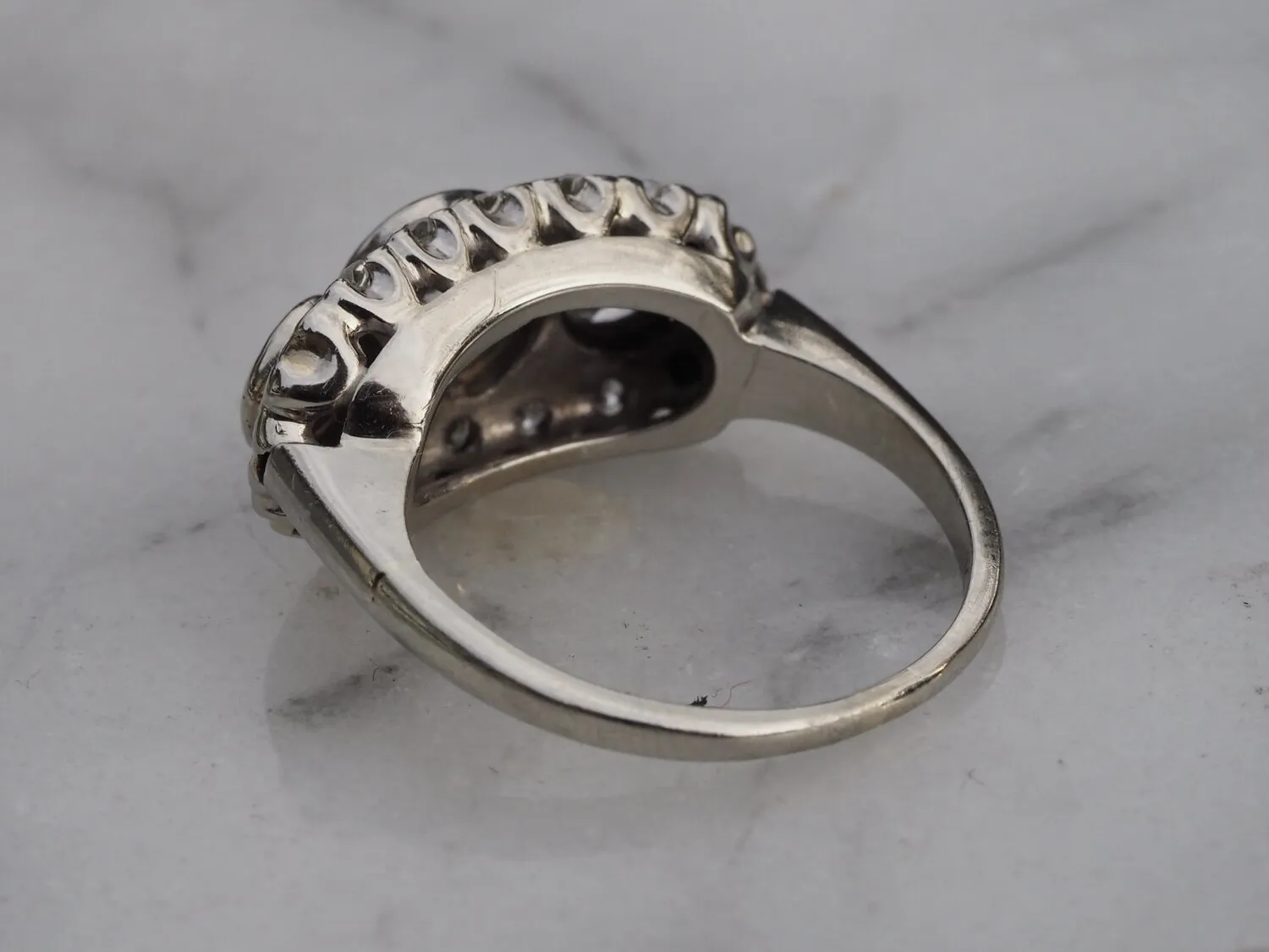 Art Deco 14k White Gold Diamond Trilogy Ring