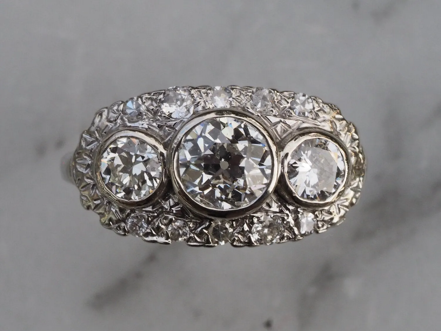 Art Deco 14k White Gold Diamond Trilogy Ring